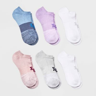 Women's 6pk Vault Striped No Show Socks - All In Motion Assorted Colors 4-10: Midweight Knit, Arch Support, Reinforced Heel & Toe