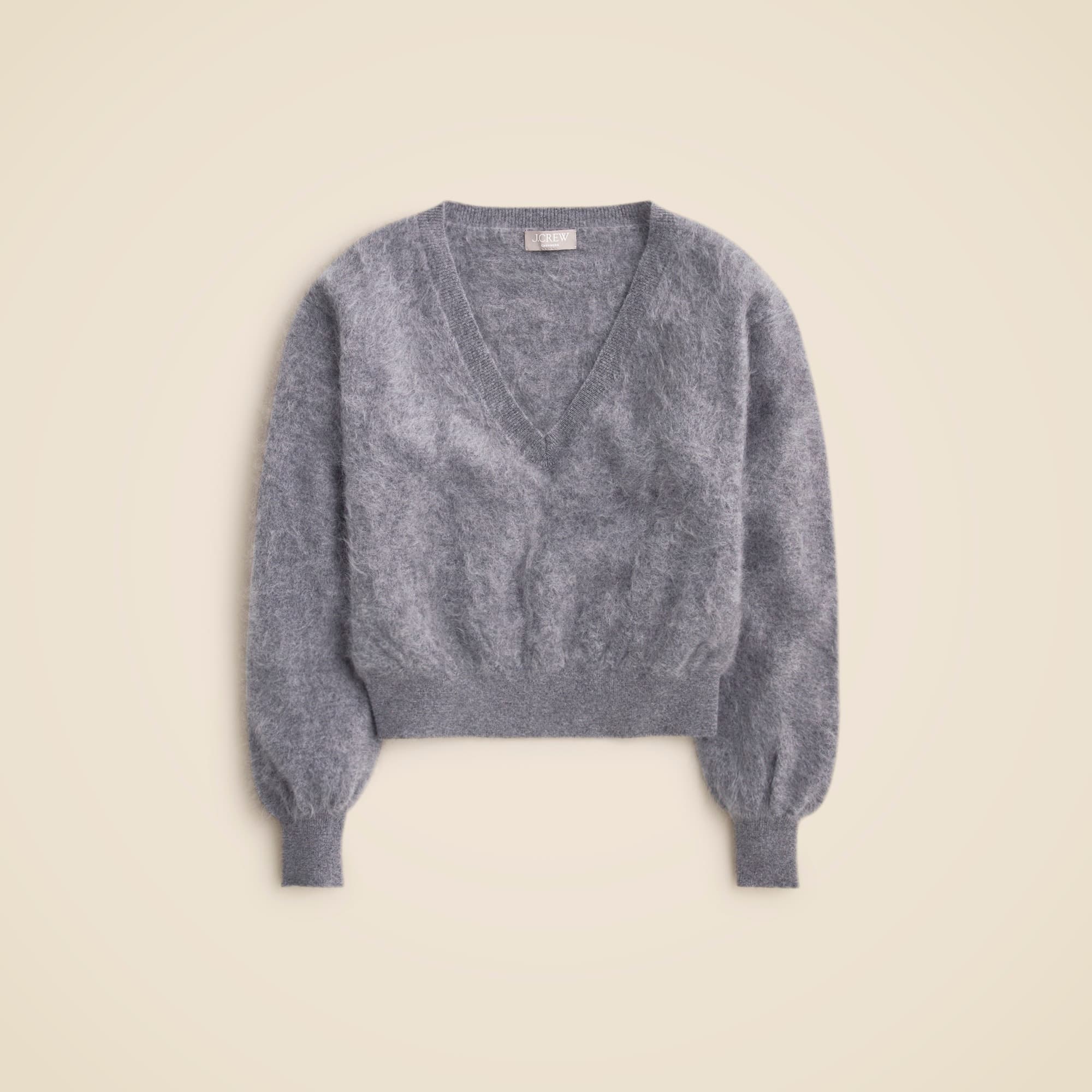 Brushed cashmere cropped V-neck sweater - image 5