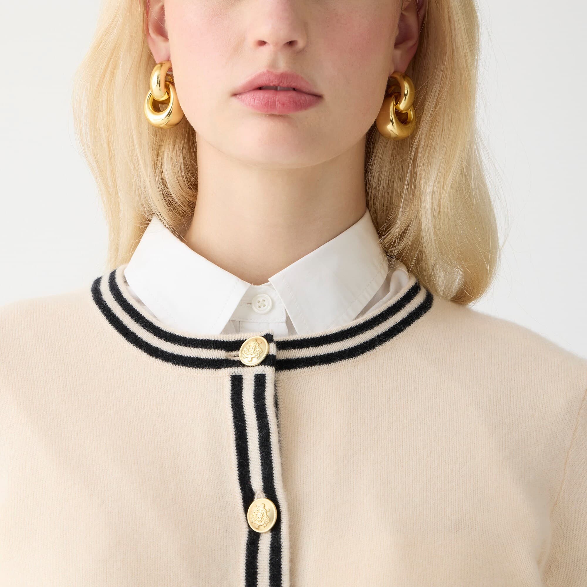 Cashmere sweater lady jacket with contrast trim - image 3