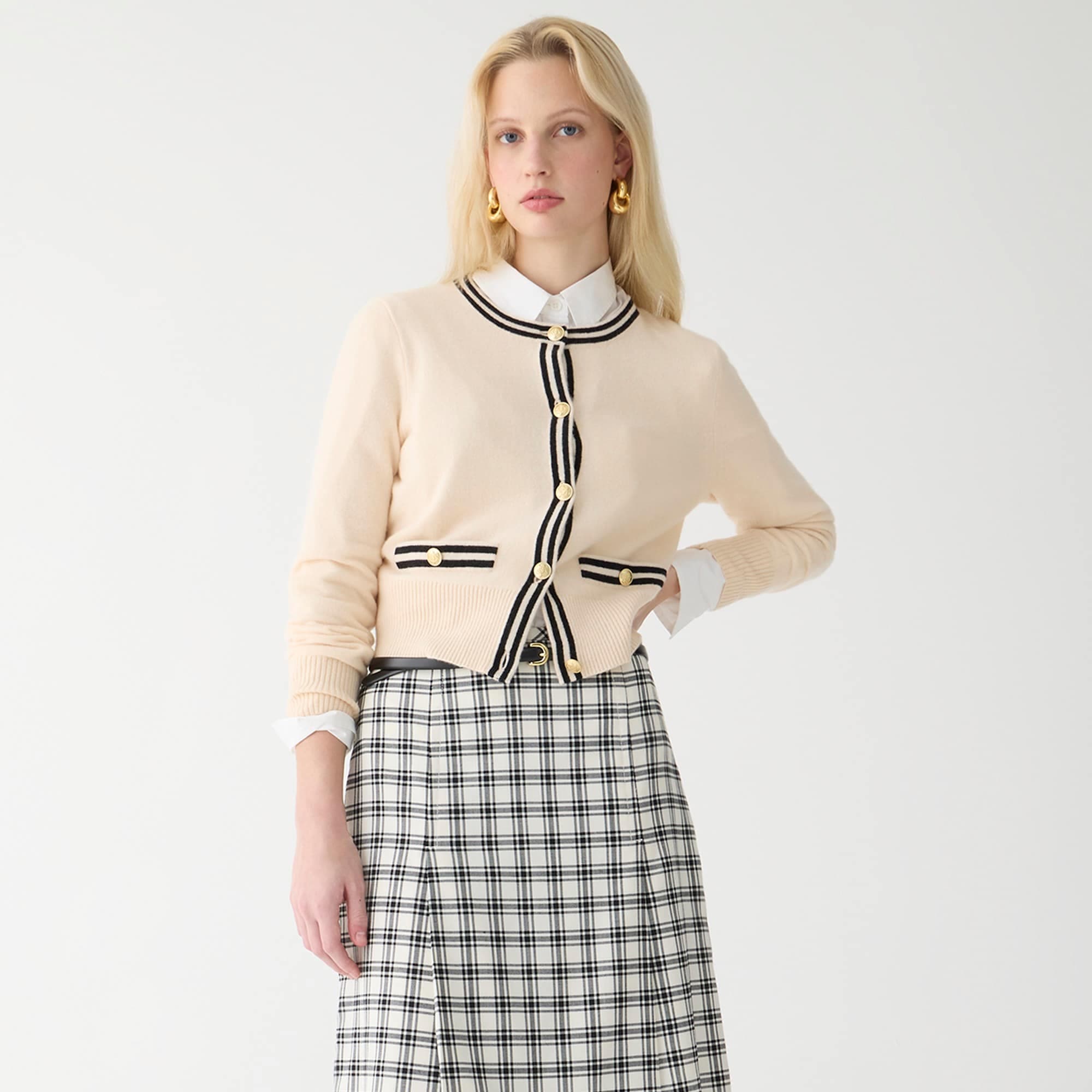 Cashmere sweater lady jacket with contrast trim - image 2