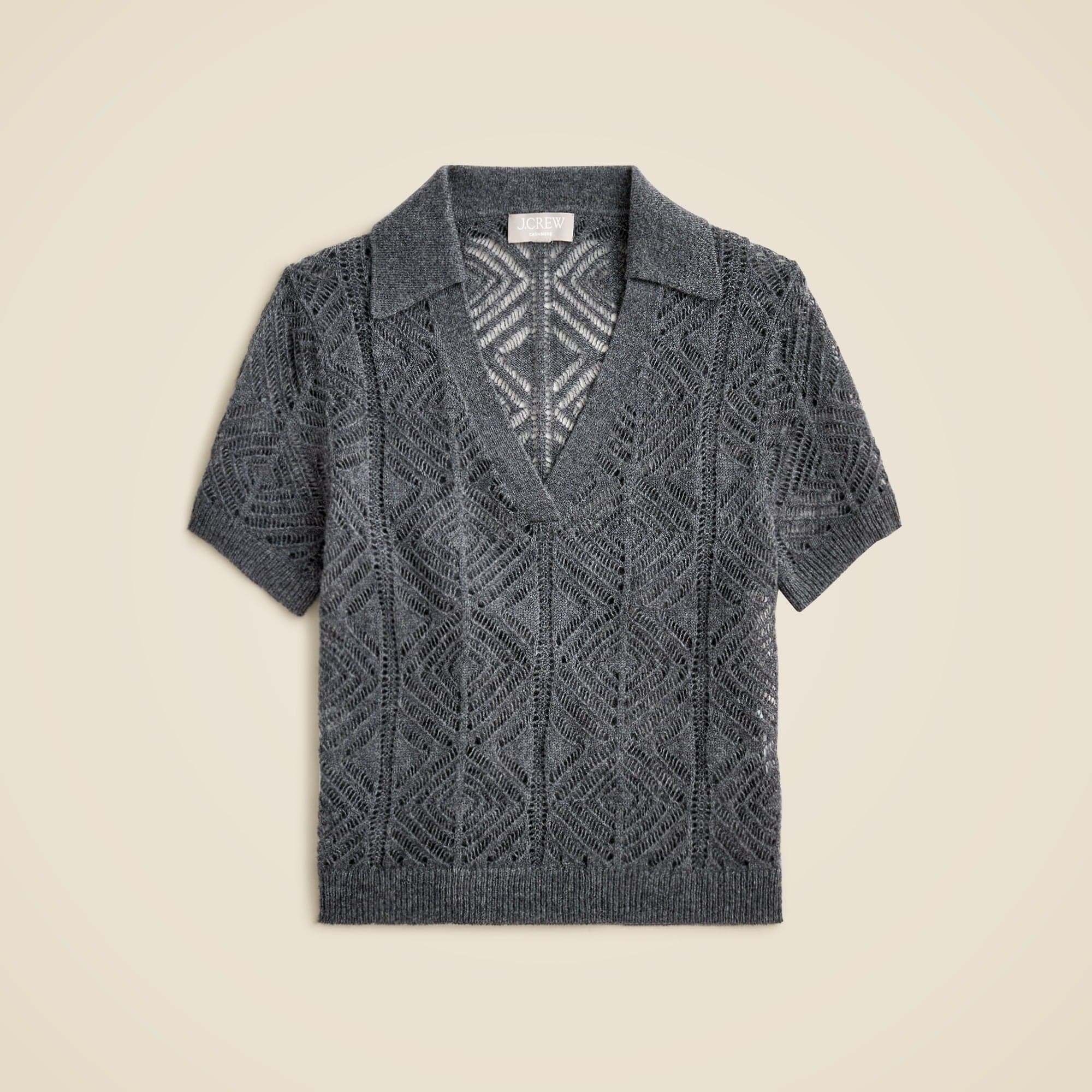 Cashmere lace pointelle sweater-polo
