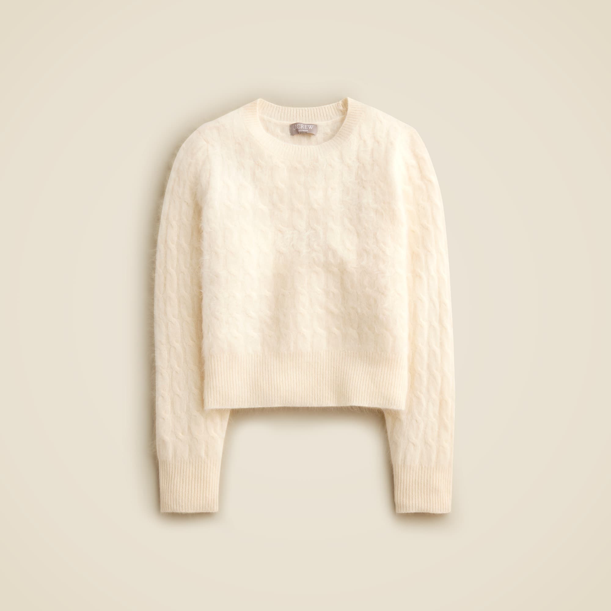 Brushed cashmere shrunken cable-knit crewneck sweater - image 1