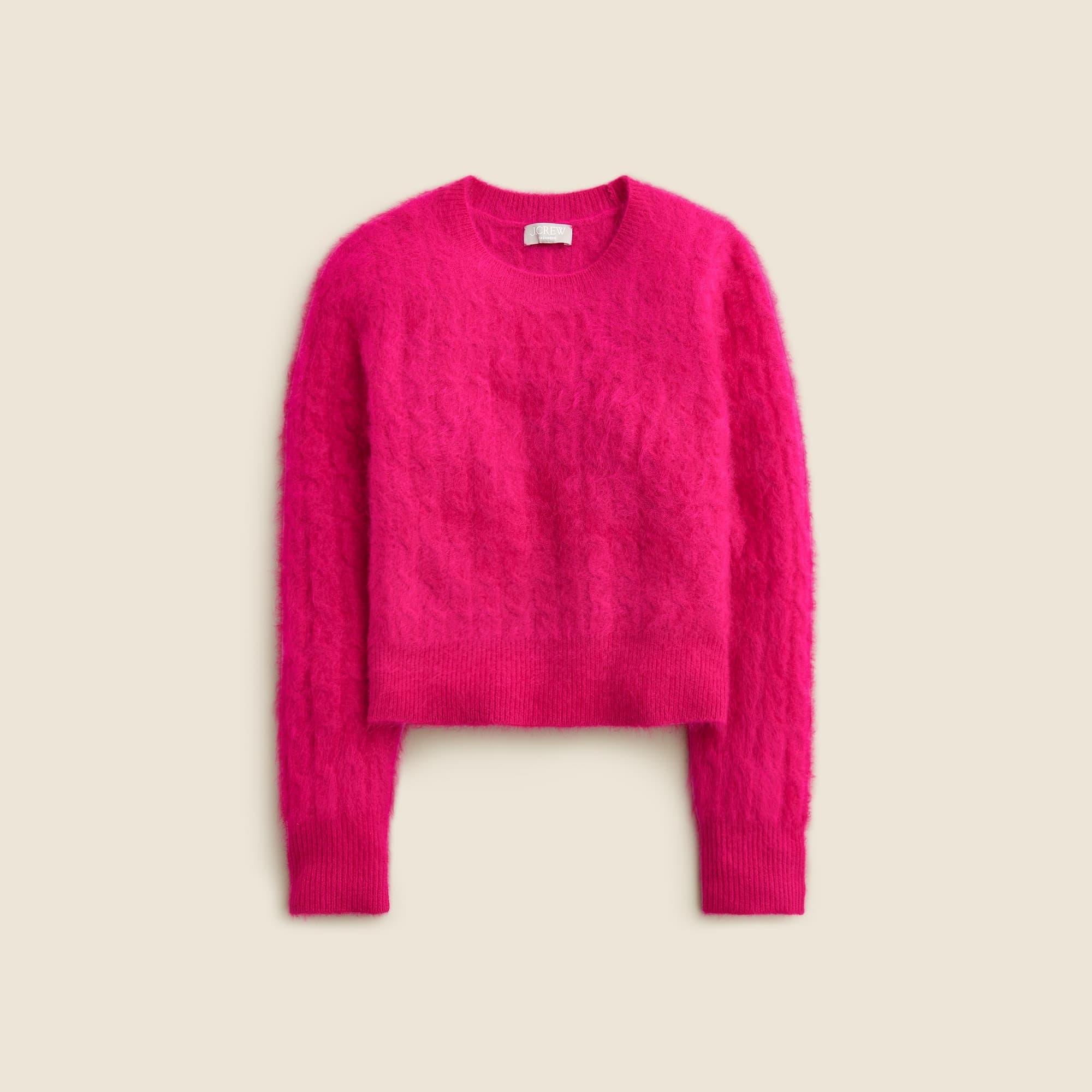 Brushed cashmere shrunken cable-knit crewneck sweater - image 4