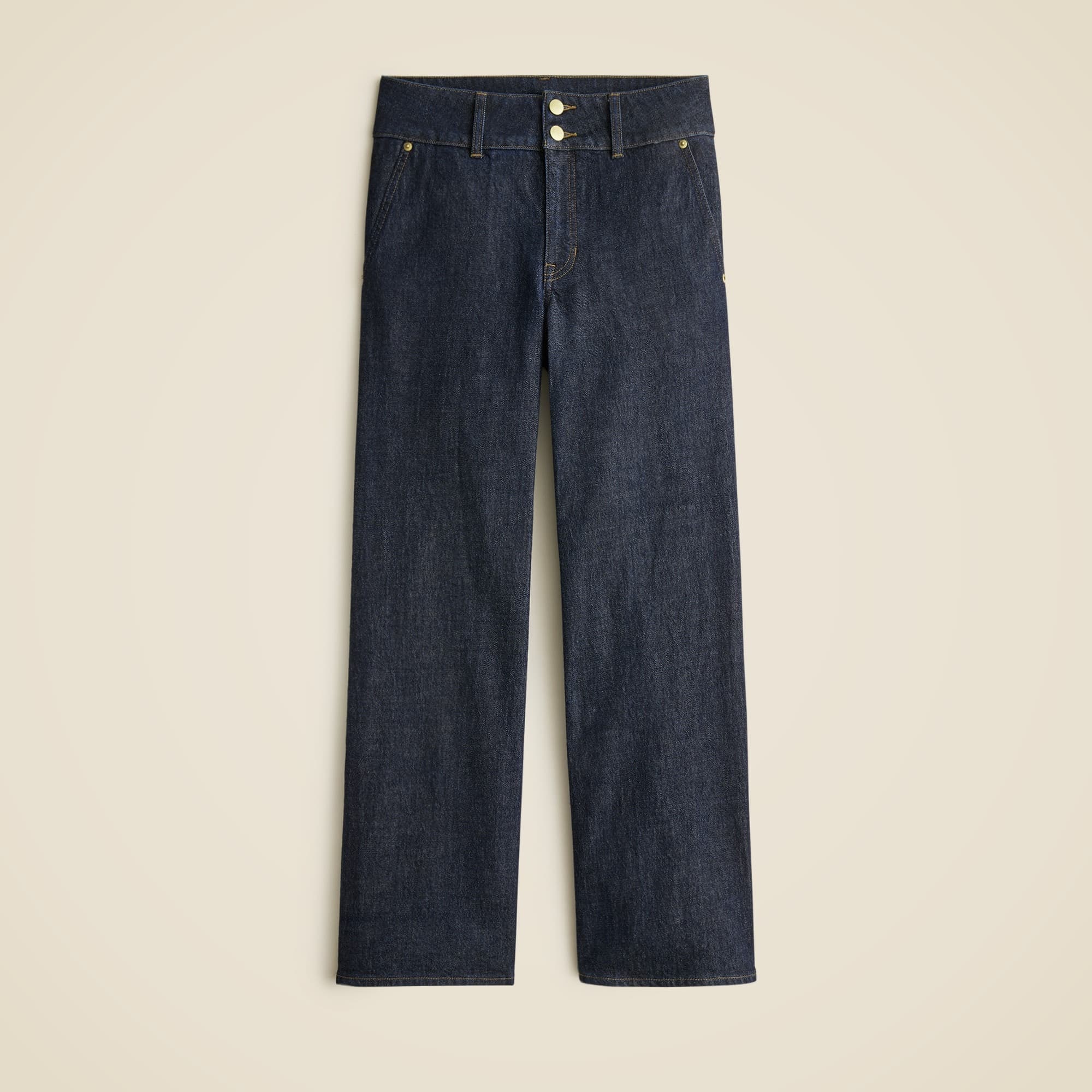 Tall slim-wide jean with stacked buttons