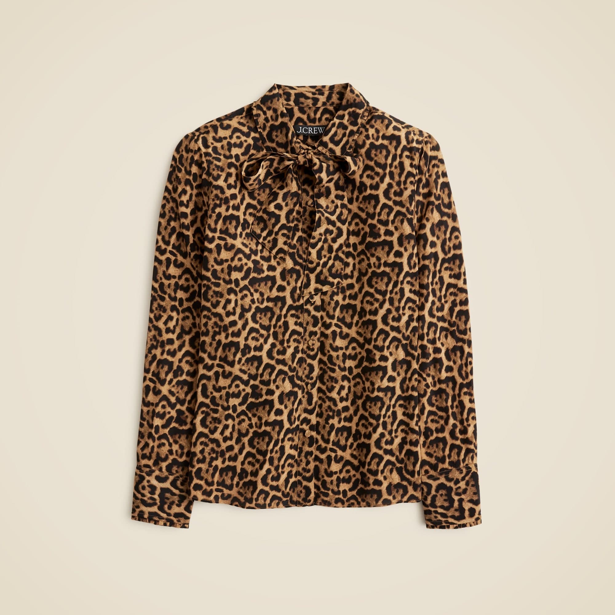 Removable tie-neck button-up shirt in leopard crepe de chine