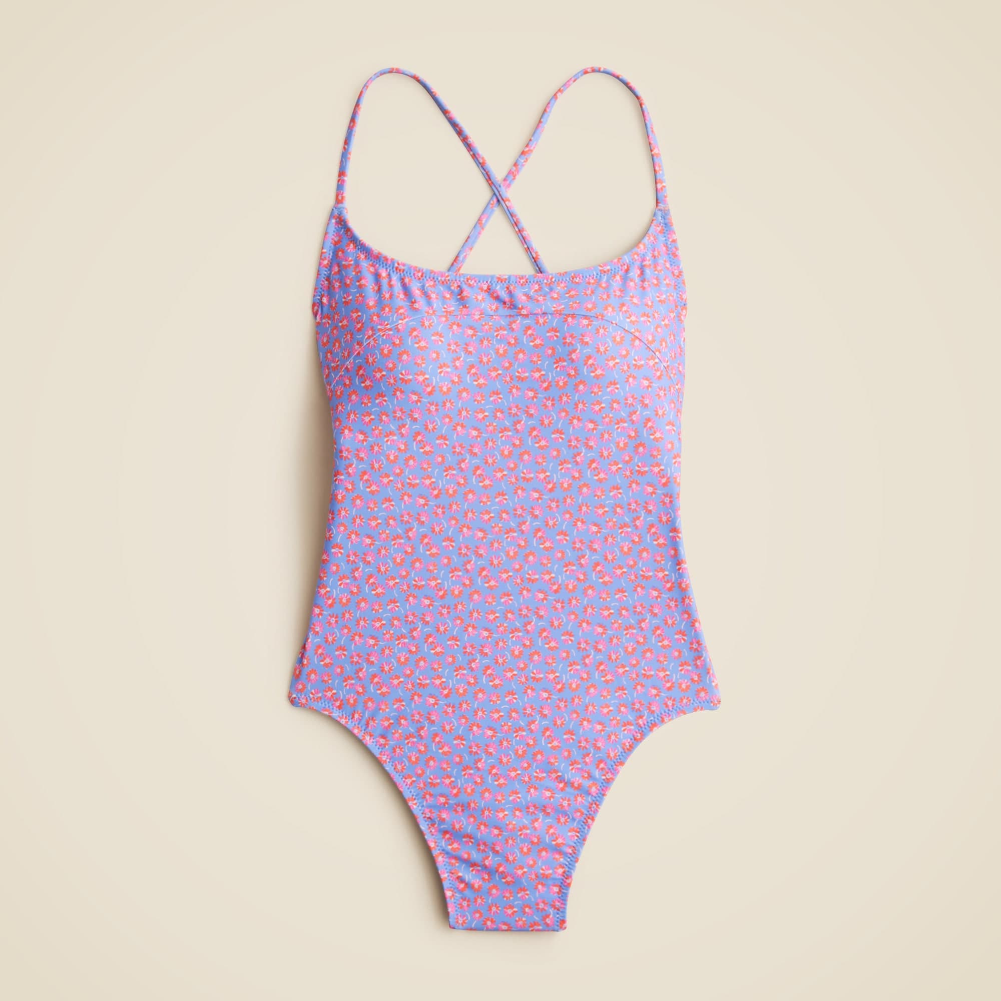 Curved one-piece swimsuit in summer fields print - image 1
