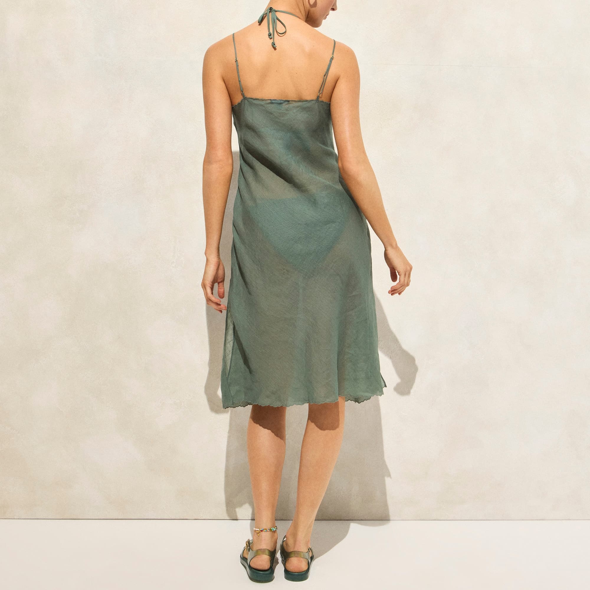 Embroidered slip dress in ramie - image 4