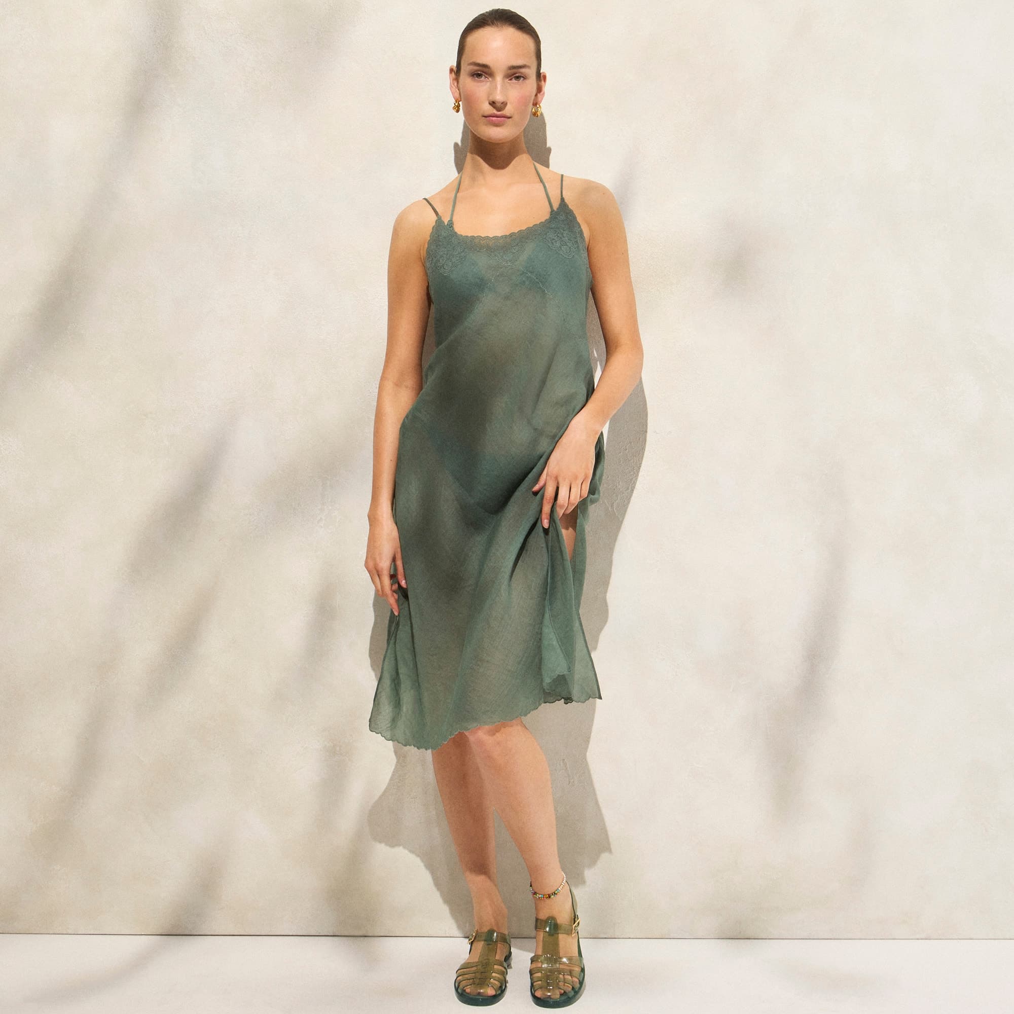 Embroidered slip dress in ramie - image 2