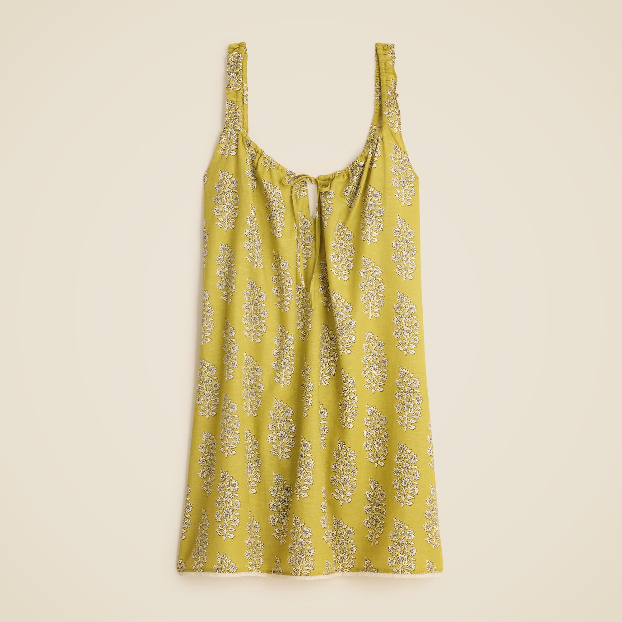 Linen-cotton blend sleep dress with lace trim