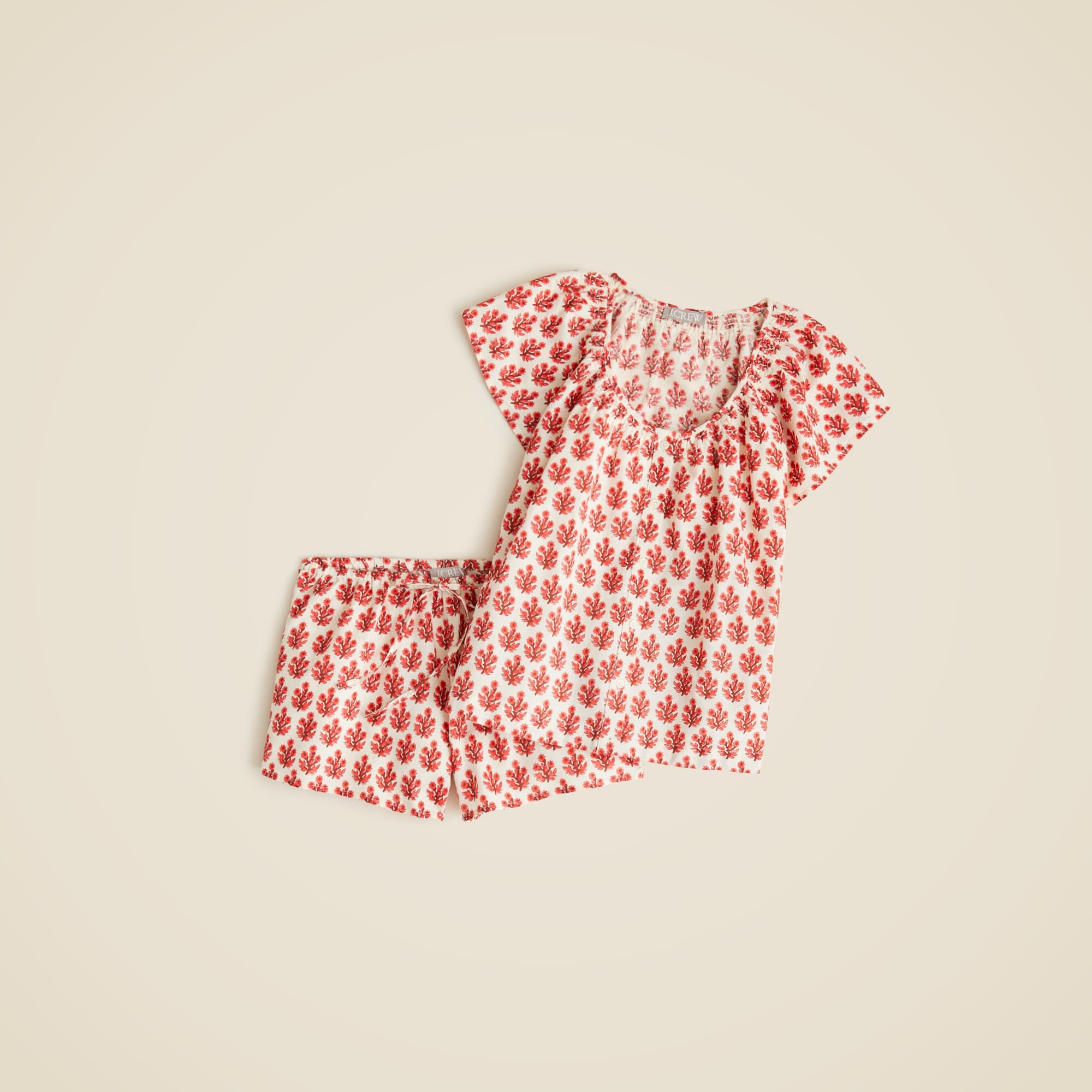 Linen-cotton blend flutter-sleeve pajama short set in floral print - image 1