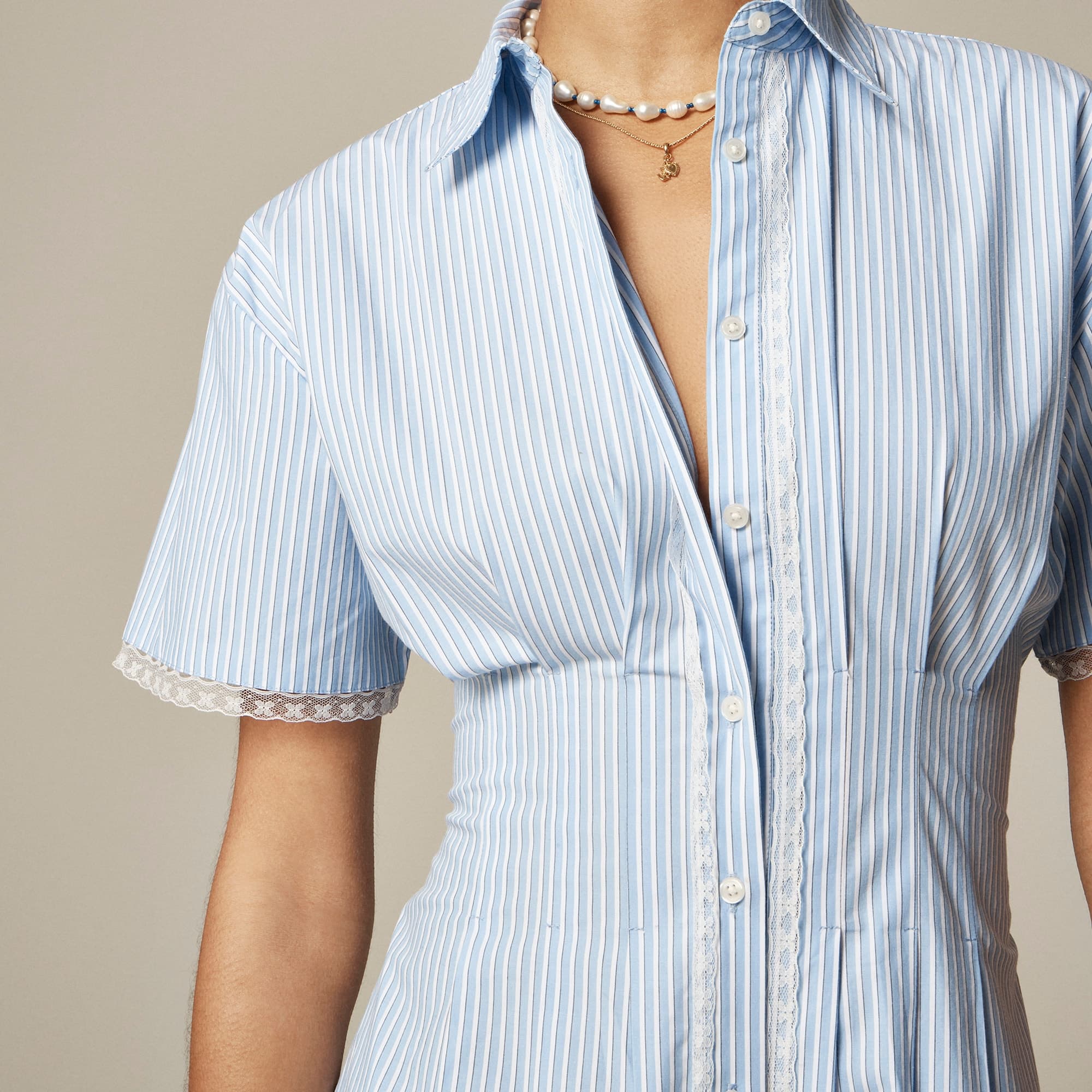 Wren lace-trim shirt-dress in stripe - image 3