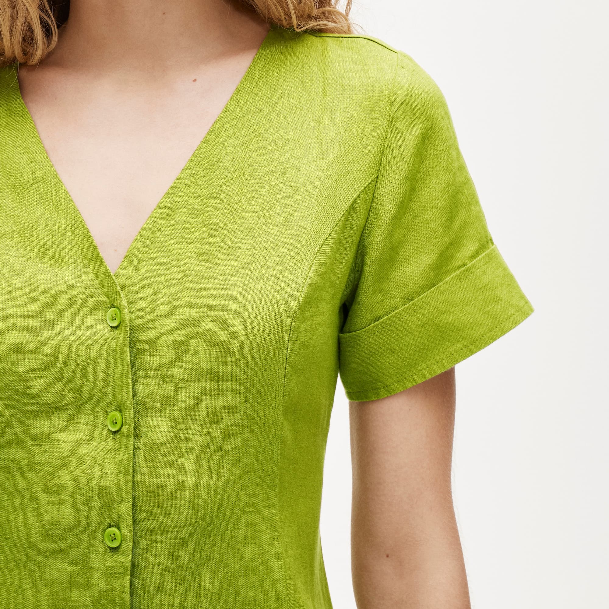 Short-sleeve mini dress in linen - image 3