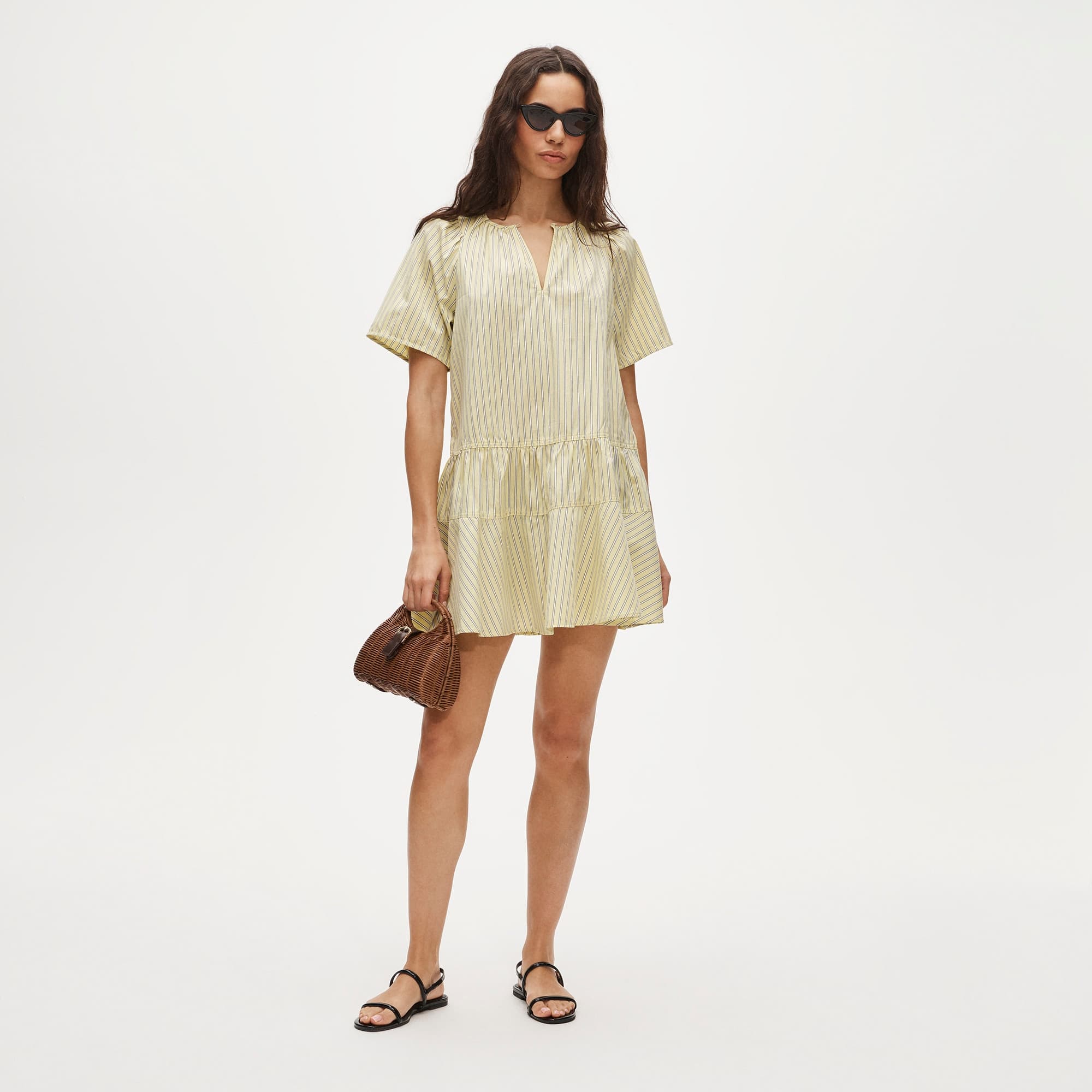 Tiered popover dress in striped cotton poplin - image 2