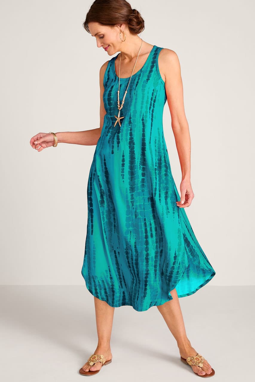 Tie Dye Print S/L Midi Dress