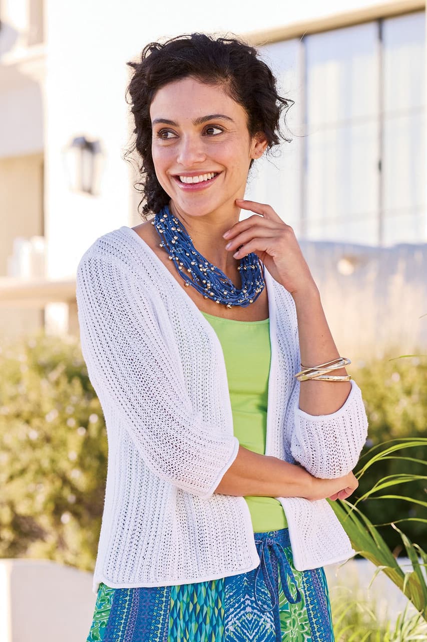 Textured Cotton Elbow Slv Cardigan