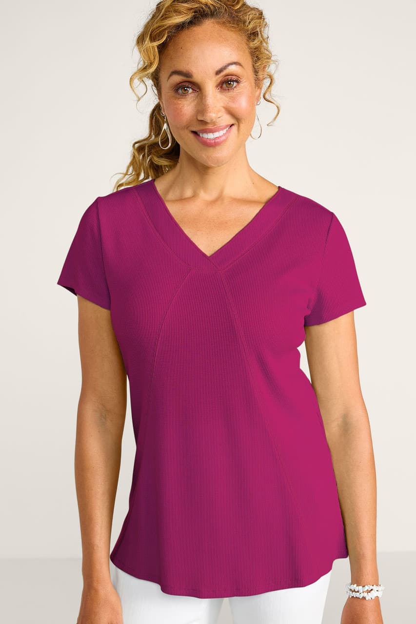 Waffle Knit V Neck SS Tee