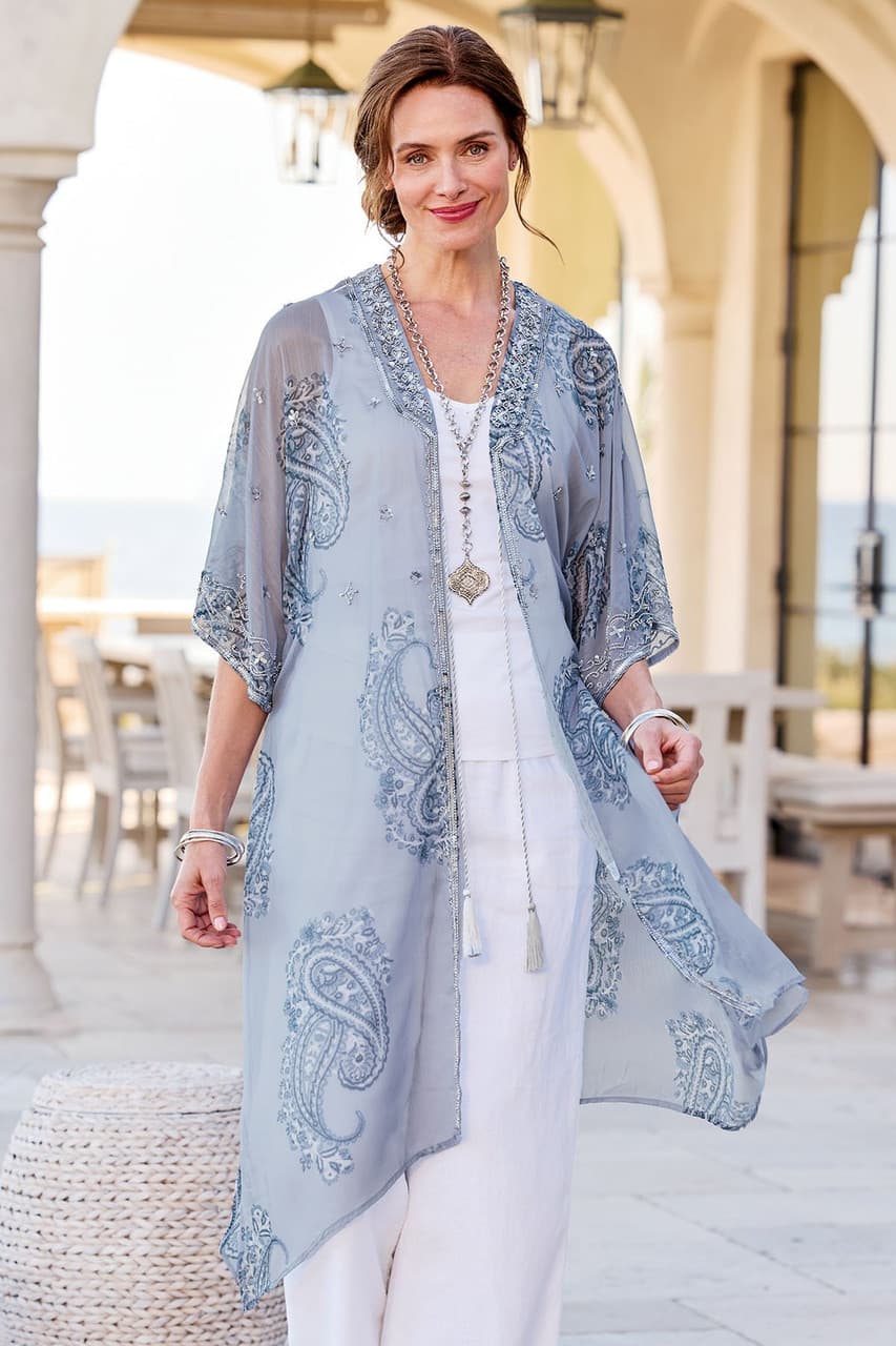 Embellished Paisley Chiffon Duster