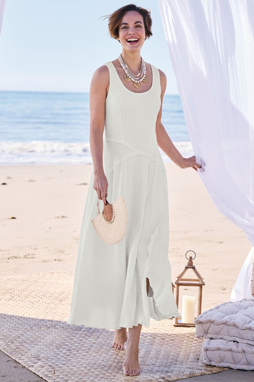 S/L Gauze Scoop Neck Maxi Dress