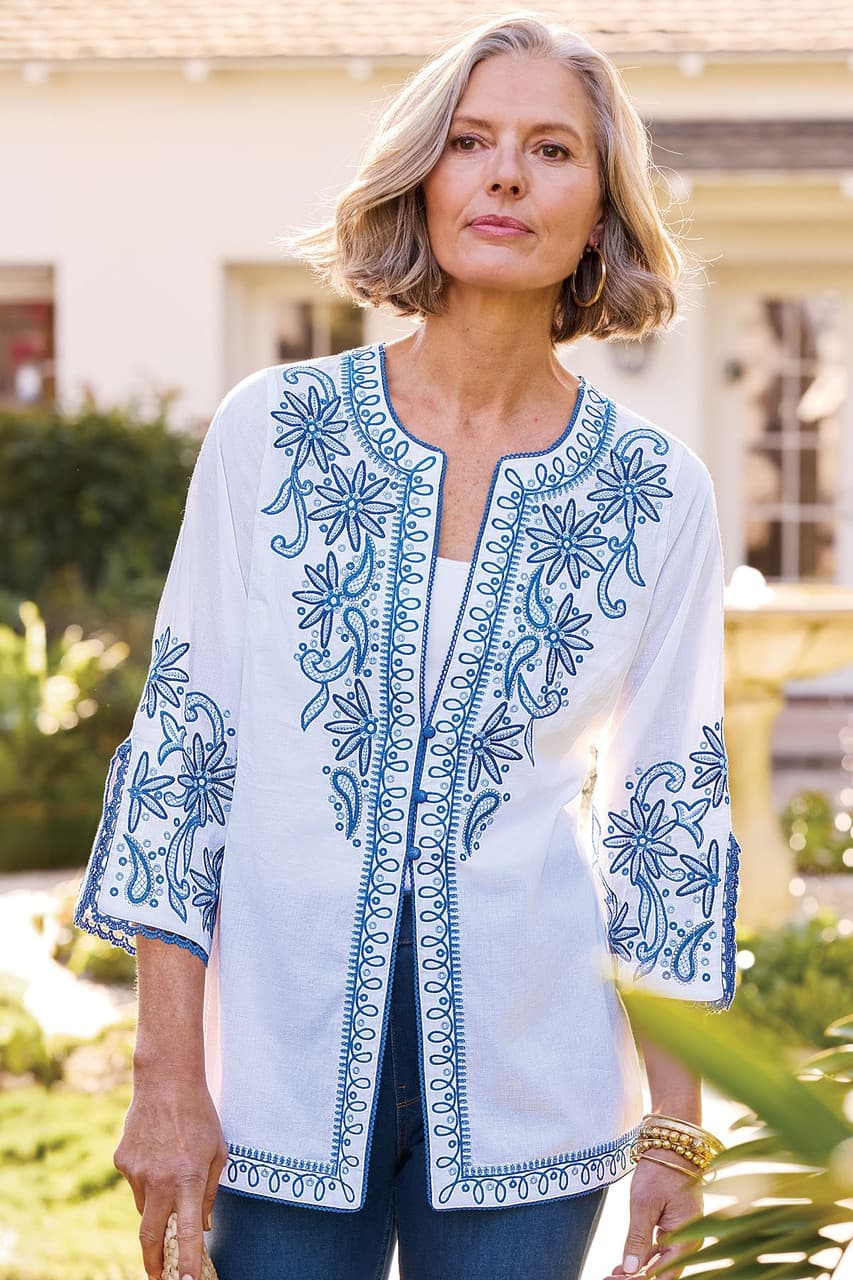Embroidered Cotton 3/4 Slv Tunic