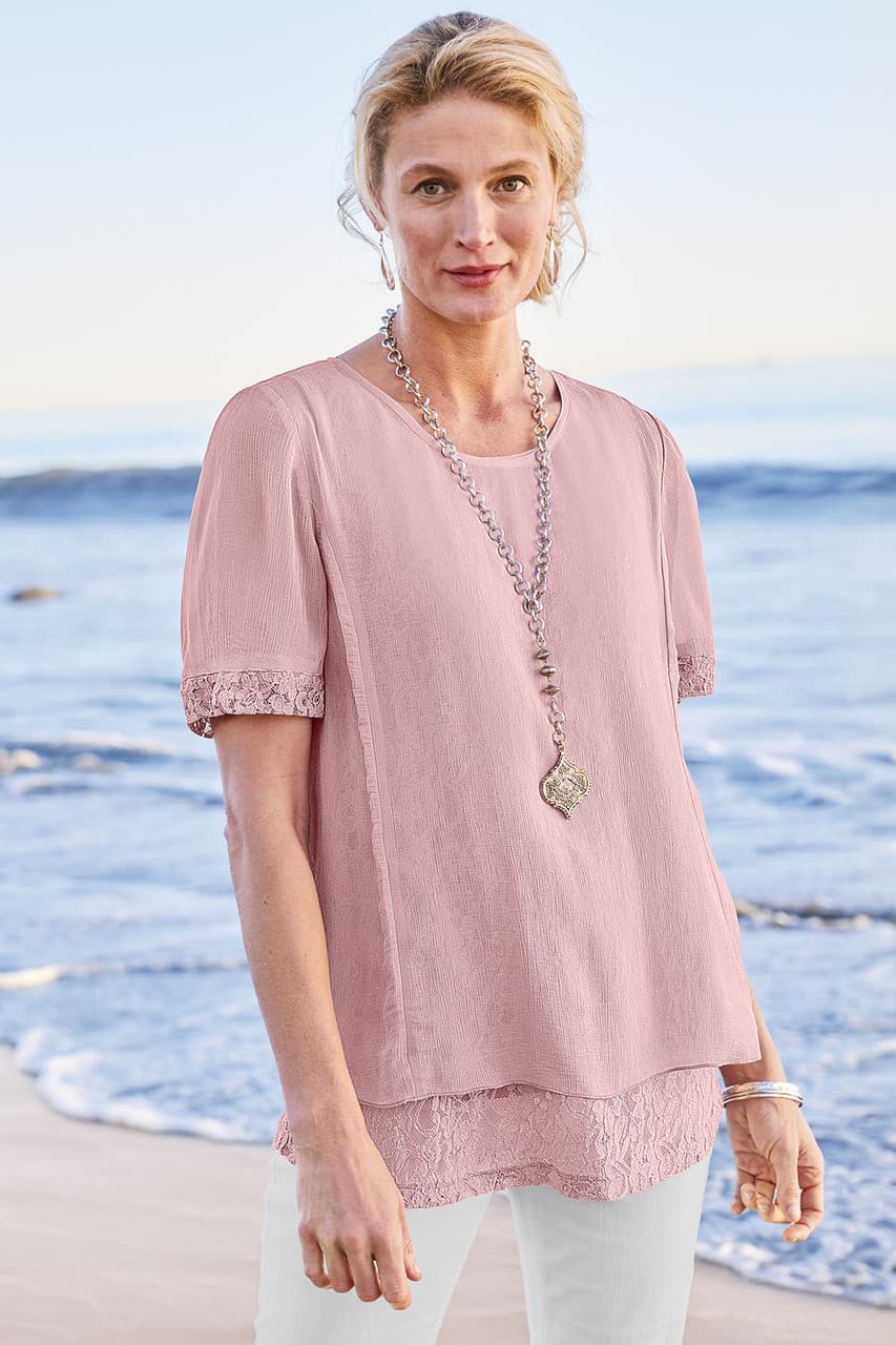Chiffon SS Tunic And Lace Tank