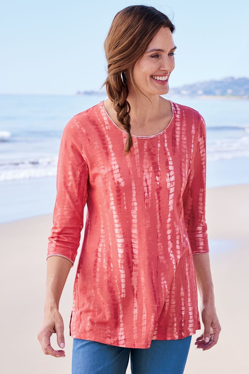 Slub Knit Jewel Neck 3/4 Slv Tunic