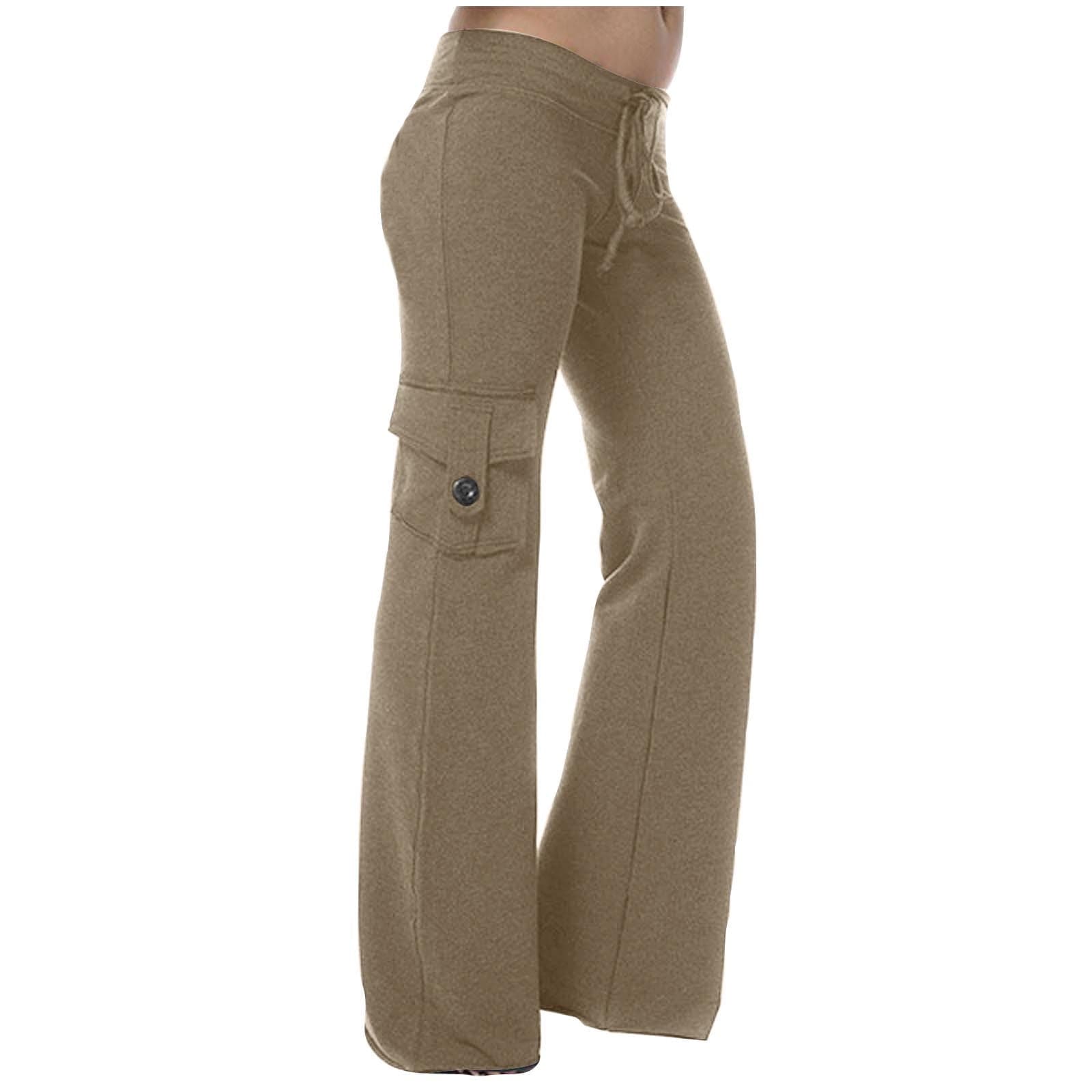 Low Rise Pants for Ladies Flare Leg Cargo Pants Elastic Waist Yellow Plain Knit Pants Pants Ladies