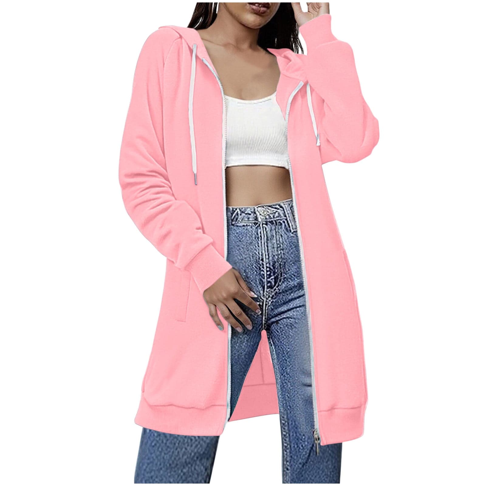 Jackets for Women Side Pockets Long Sleeve Hooded Womens Fall and Winter Coats Pink Size M