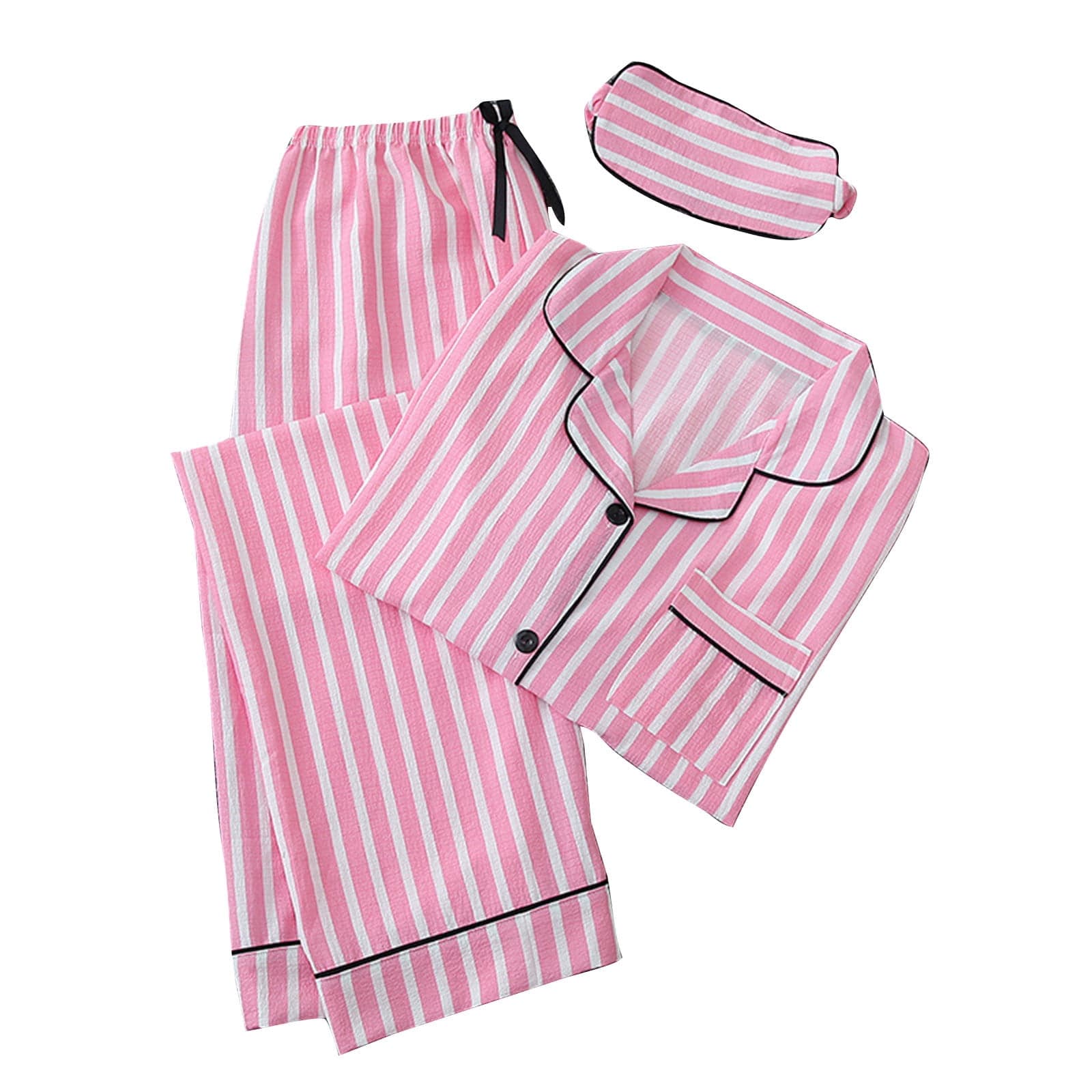 Women's Pajama Sets Long Sleeve Sleepwear V Neck Top with Sleepwear Pants 3pcs Cute Loungewear