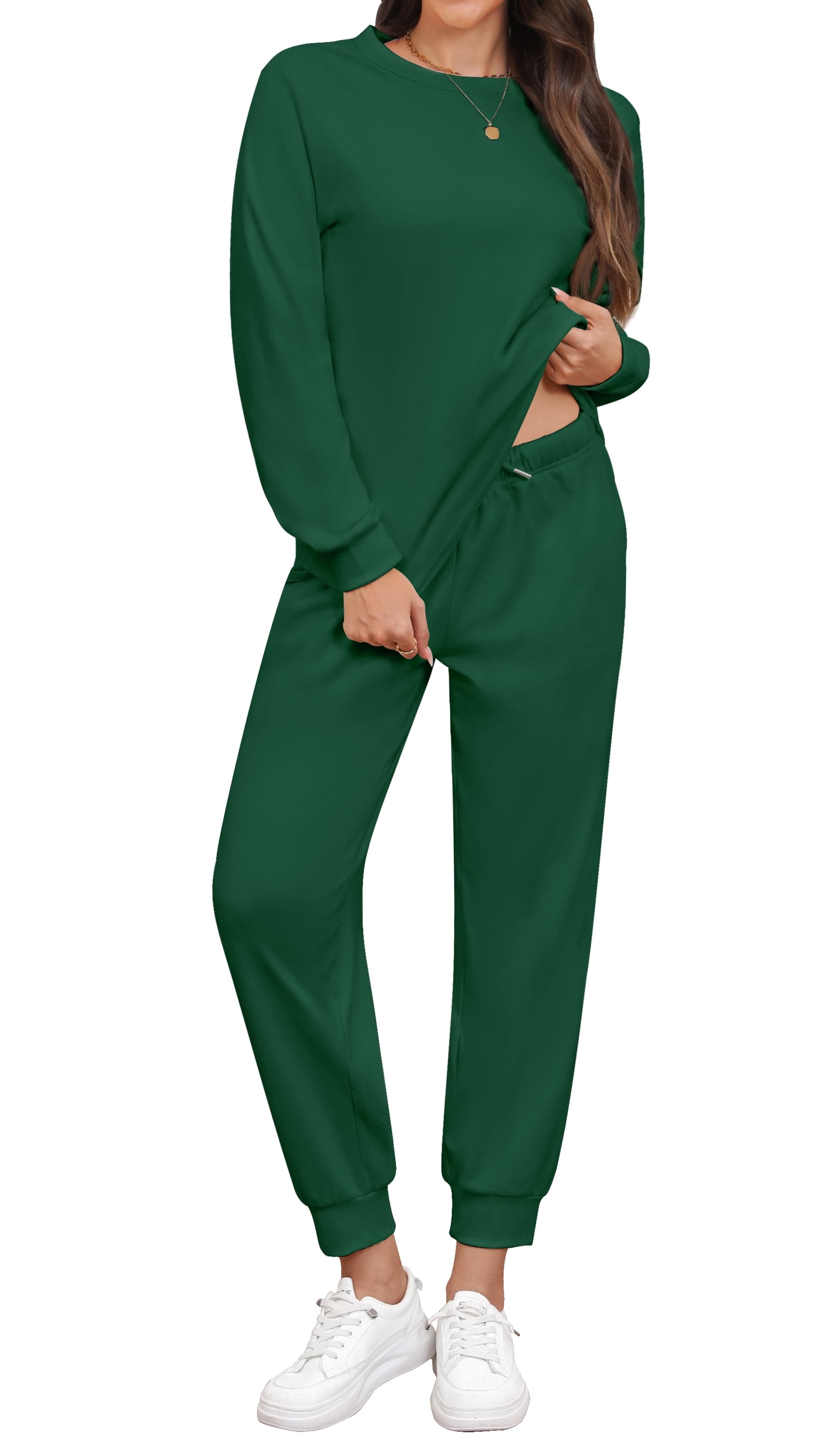 Pajamas Sets for Women Two Piece Sweatshirts Lounge Sets Long Sleeve Tops and Pants with Drawstring Basic Outfits
