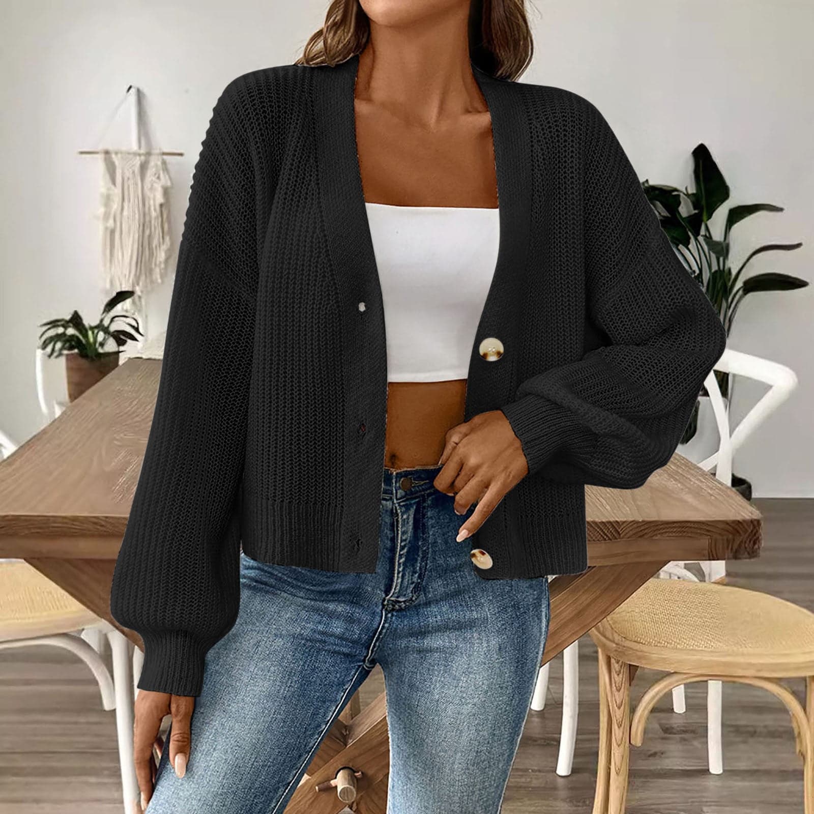 Casual Button-Front Sweater Jacket for Women, Long Sleeve Cardigan for Layering
