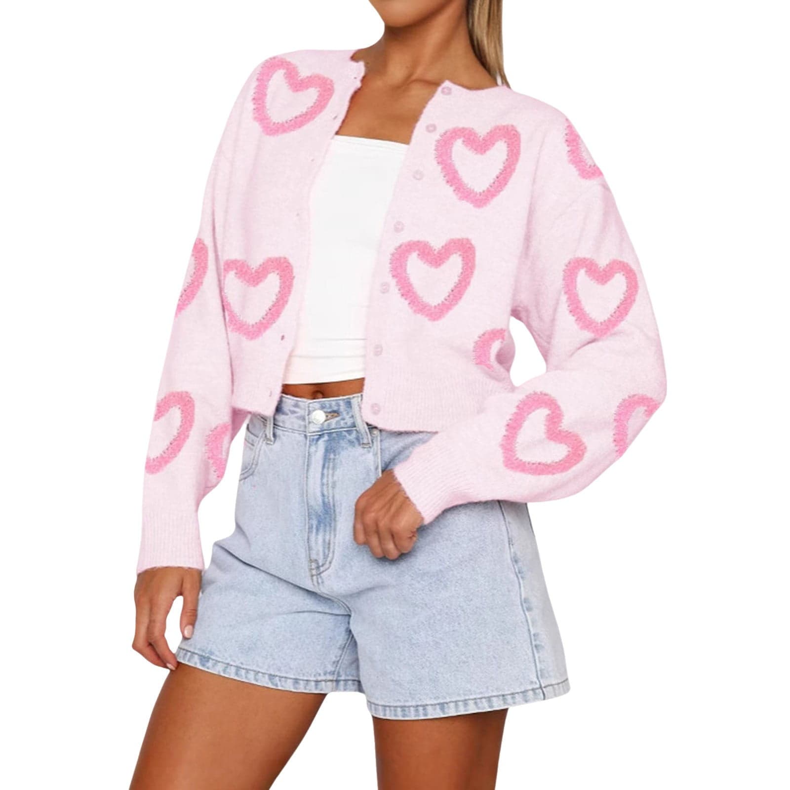 Women's Valentine's Day Knit Sweater Valentines Sweater Plus Size Sweater Jacket Womens Cardigan Sweaters Sweater for Women Valentine's Day Sweatshirts Light Pink L