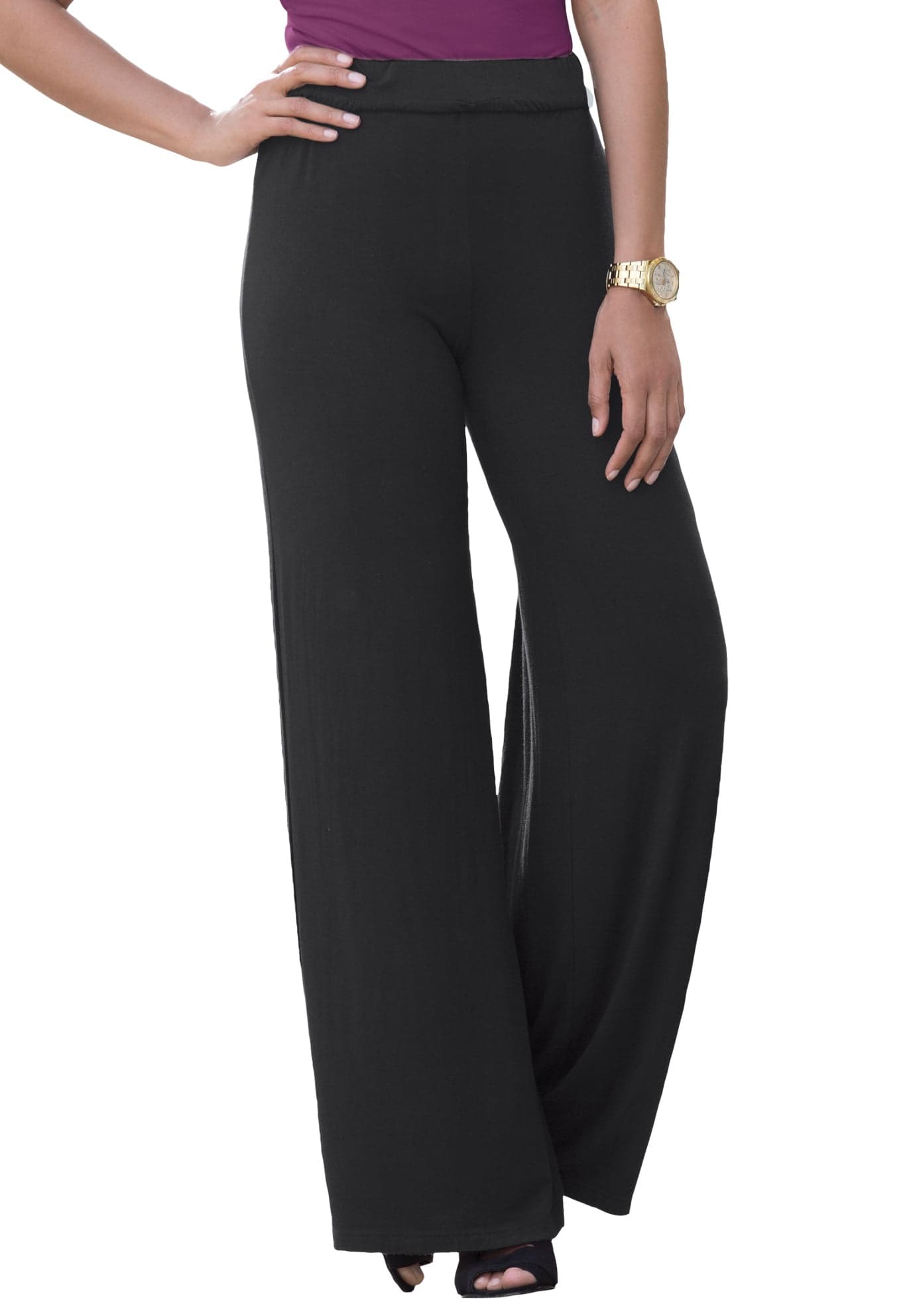 Women's Plus Size Everyday Stretch Knit Wide Leg Pant