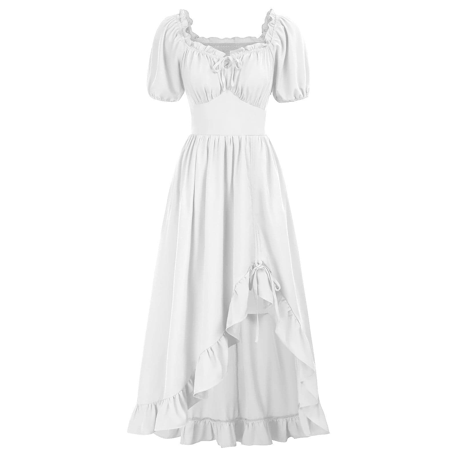 Reduced,Renaissance Dress for Women Corset Dress Ruffle Maxi Dress Halloween Dress Cosplay Medieval Chemise Dress(White,XX-Large)