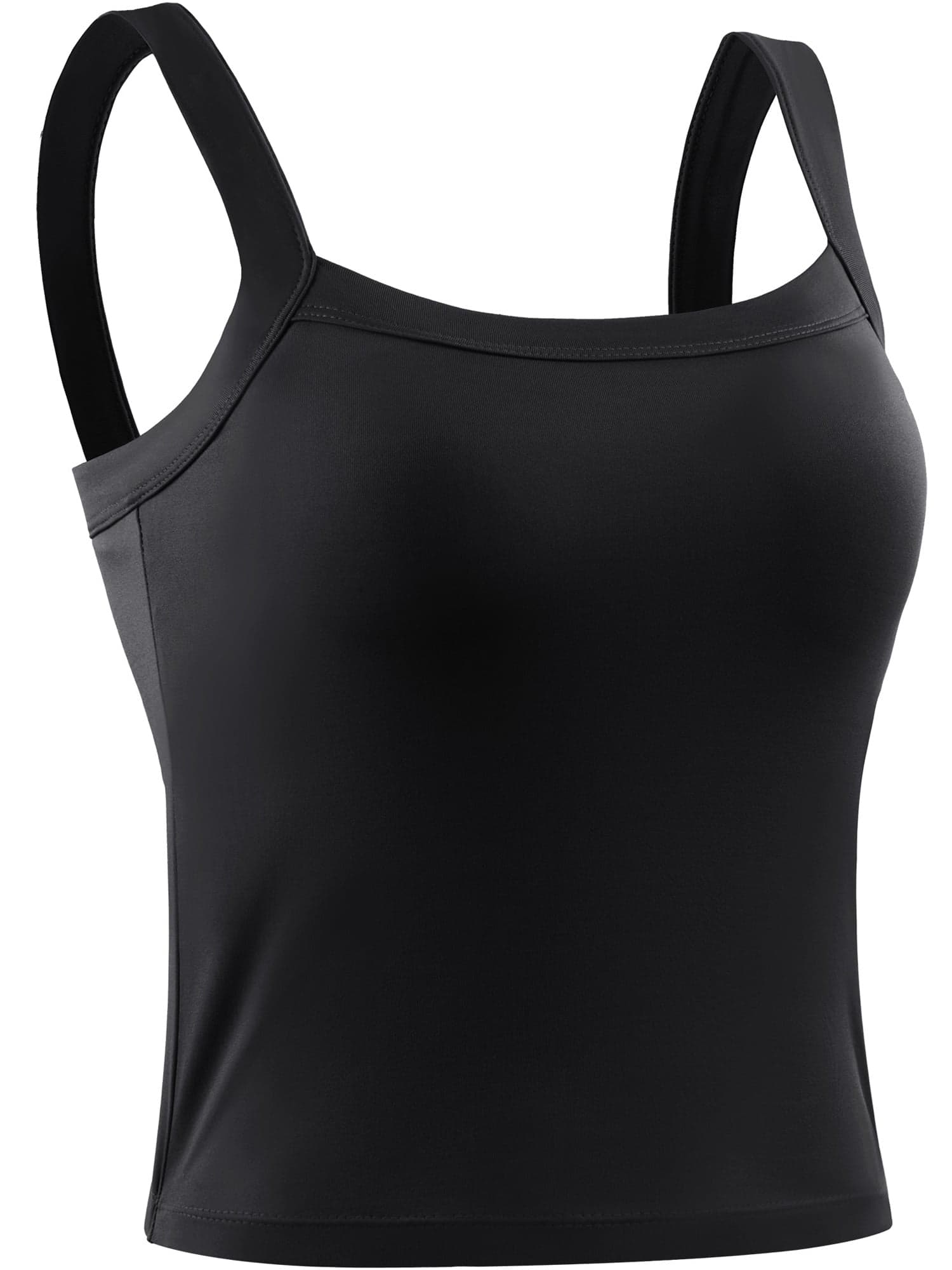 Womens Athletic Cropped Tank Top with Built in Bra Camisole for Layer Stretch Wider Strap,Black,US Size L