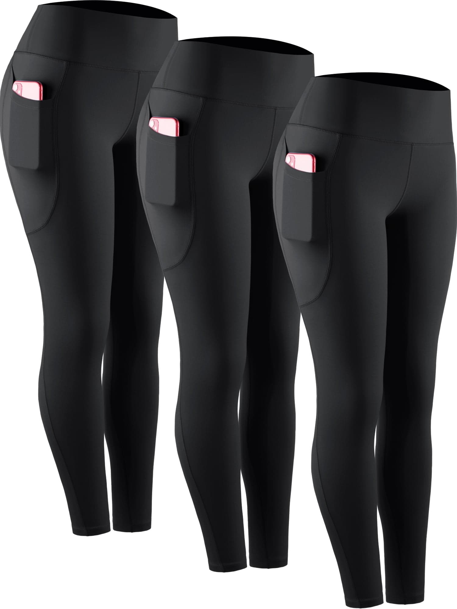 Womens Compression Yoga Leggings for Workout High Waist Tummy Control with 2 Pockets,Black,US Size L