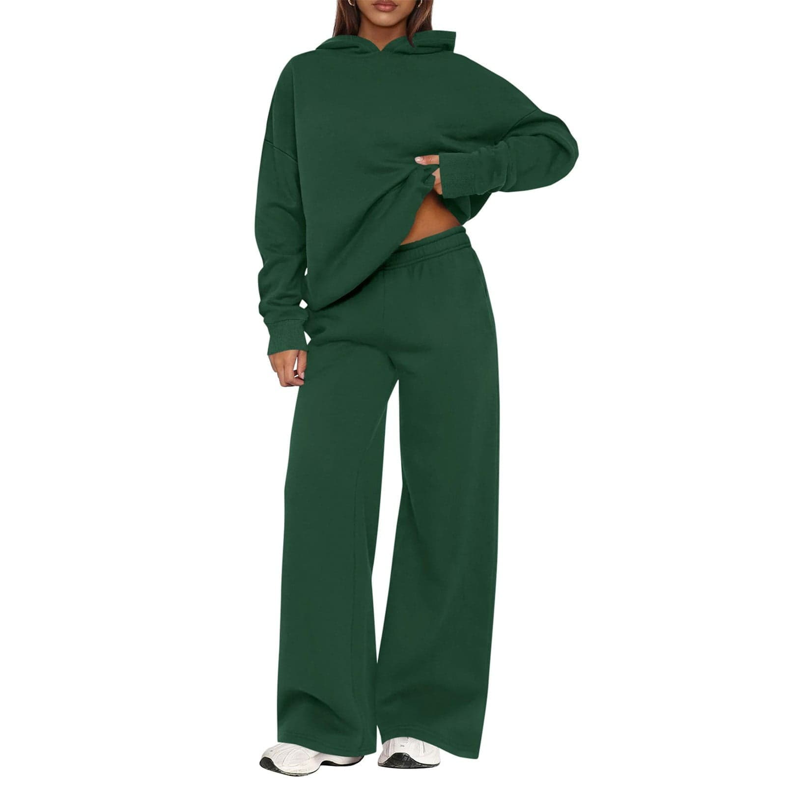 Women's Winter Hoodie & Jogger Set - Loose Fit High-Waisted Wide-Leg Long Sleeve Casual Loungewear, Fall Tracksuit with Kangaroo Pocket & Drawstring Waist