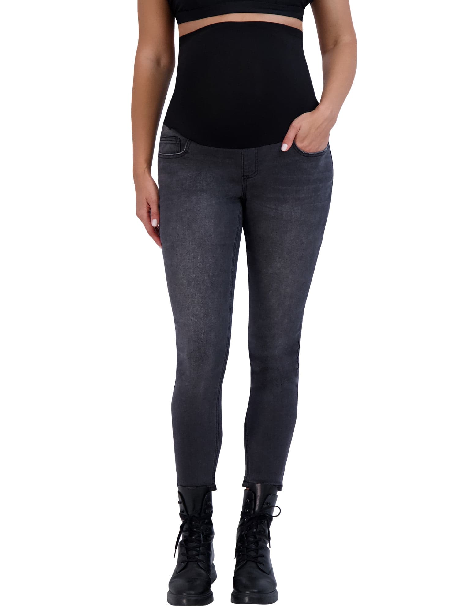 Women's Maternity Jeans Over The Belly - Pregnancy Clothes for All Seasons, Maternity Pants - 27" Inseam (L, Charcoal)