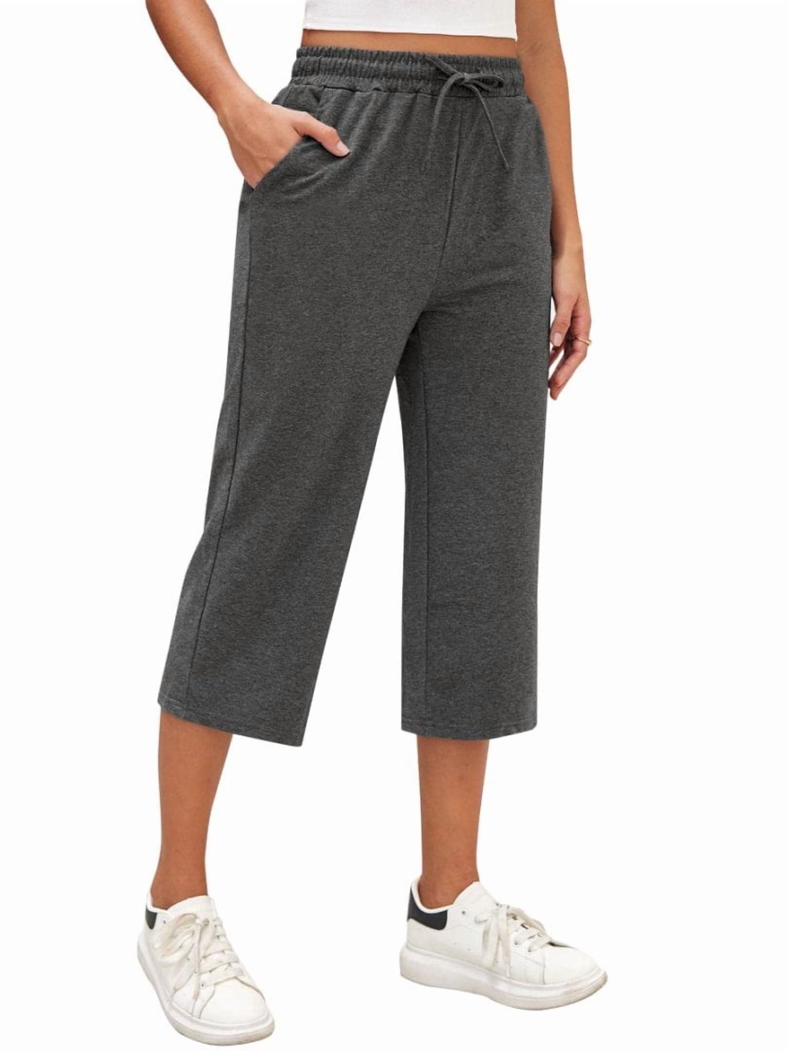 Women's Wide Leg Loose Capri Yoga Pants Loose Fitness Pants with Pockets