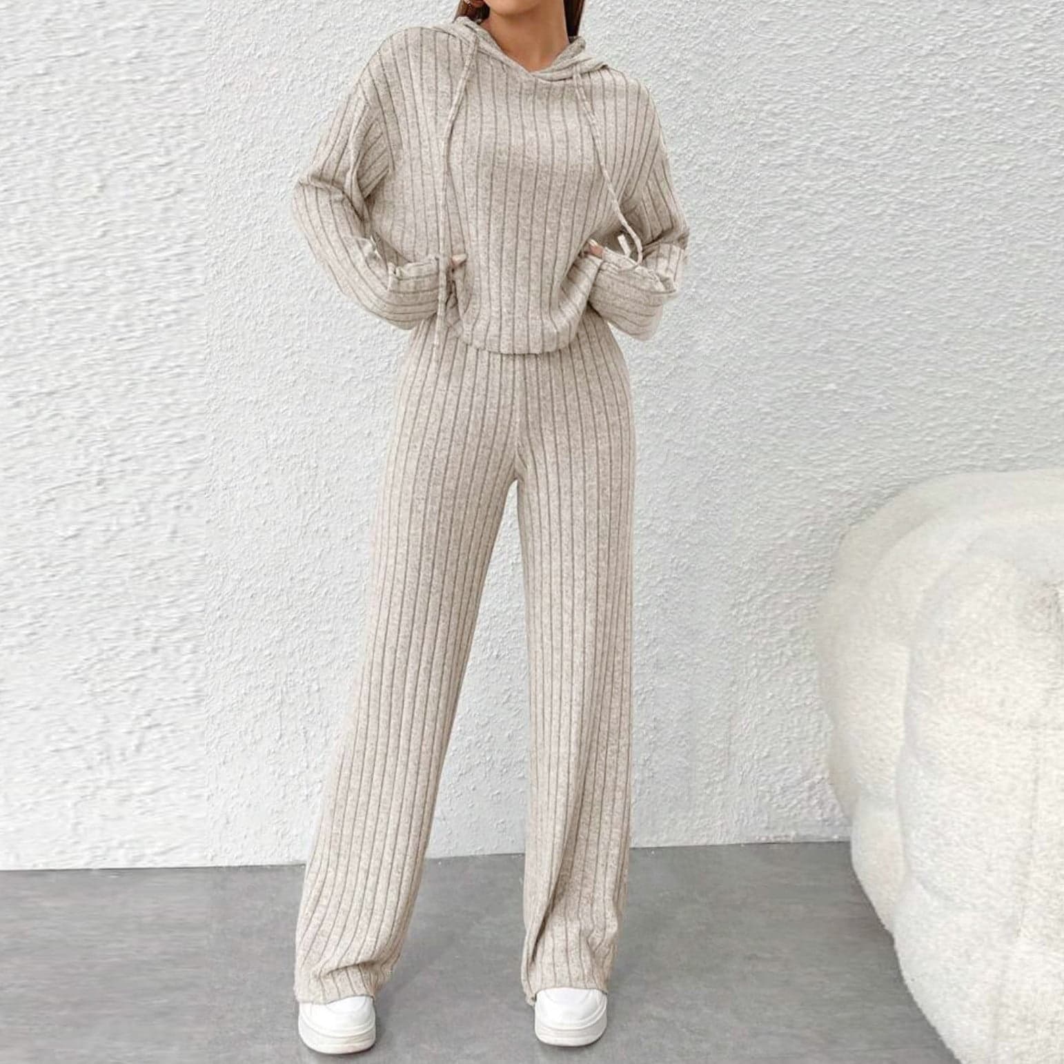 TrendVibe365 Knit Lounge Sets for Women Solid Color Ribbed Knit Hoodie Long Sleeve Shirts and Long Pants Fashion Vacation Pajamas Lounge Set Loungewear Summer Outfits