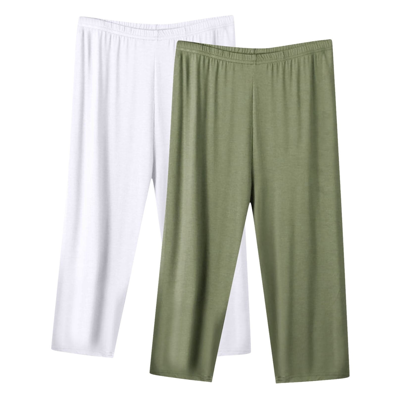 2 Pack Pajama Pants for Women Casual Comfy Soft Pants Active Wear Loose Solid Color Breathable Pants with Pockets Army Green S