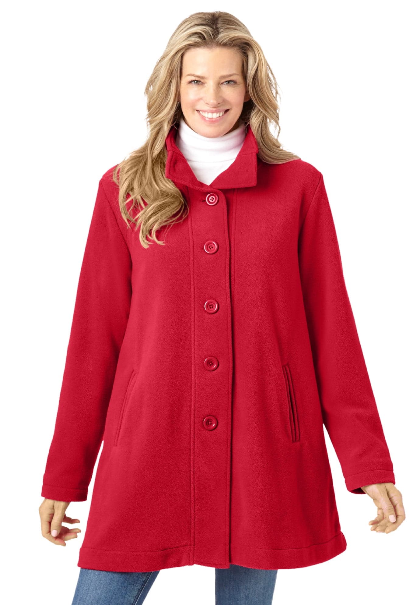 Plus Size Fleece Swing Funnel-Neck Coat