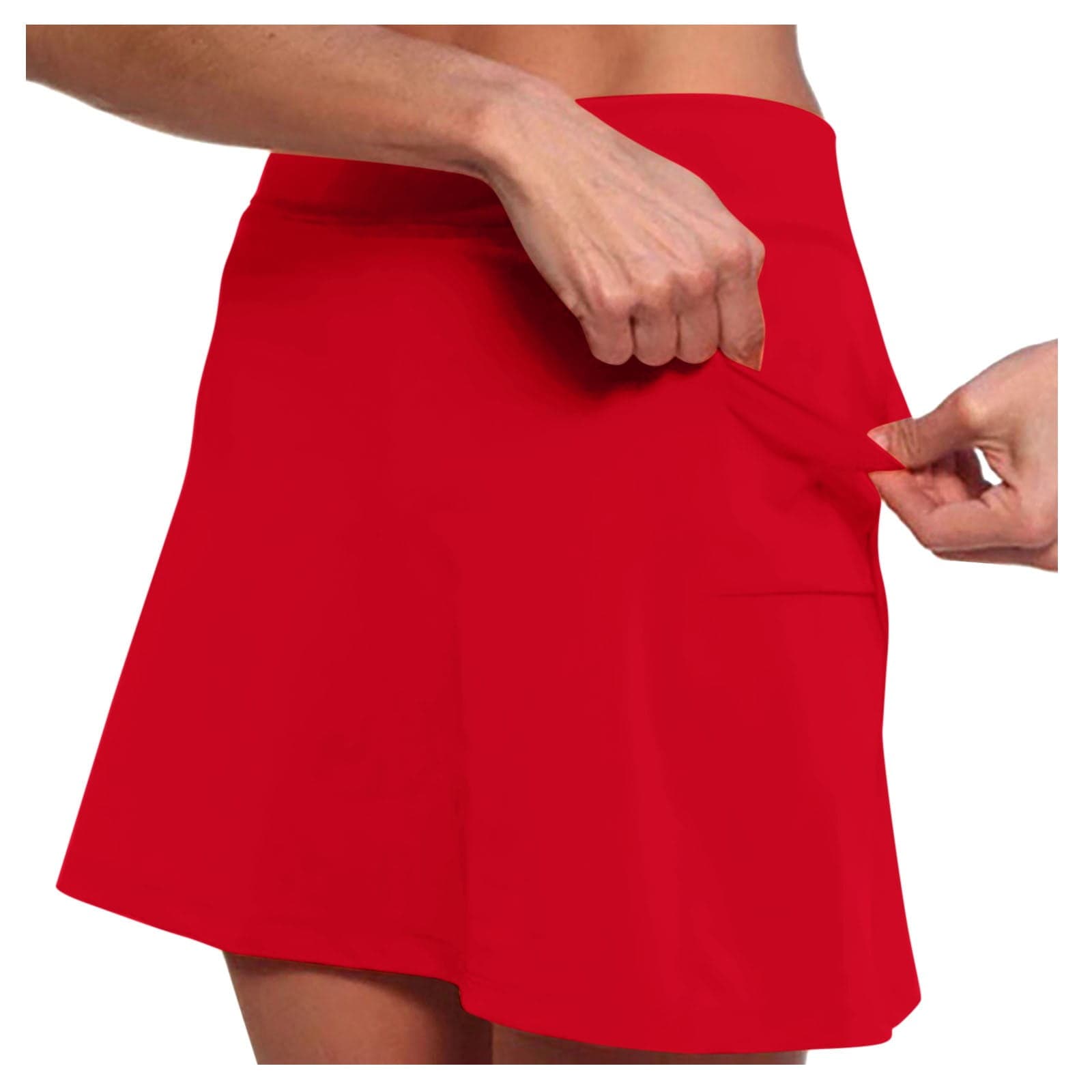 Women High Waist Tennis Skirts with Inner Shorts Tummy Control Skirts Suit for Tennis (Red L)