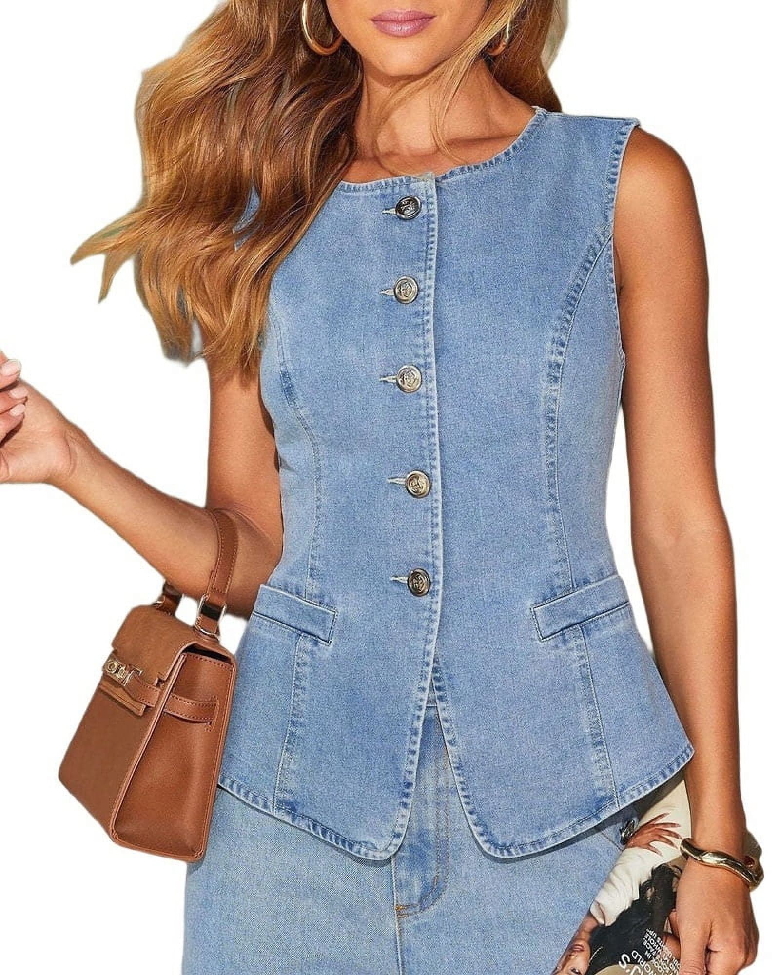 Womens Tops Vest Tops for Women Tank Top for Women Sleeveless Tops for Women Women's Denim Vest Blue Vest M
