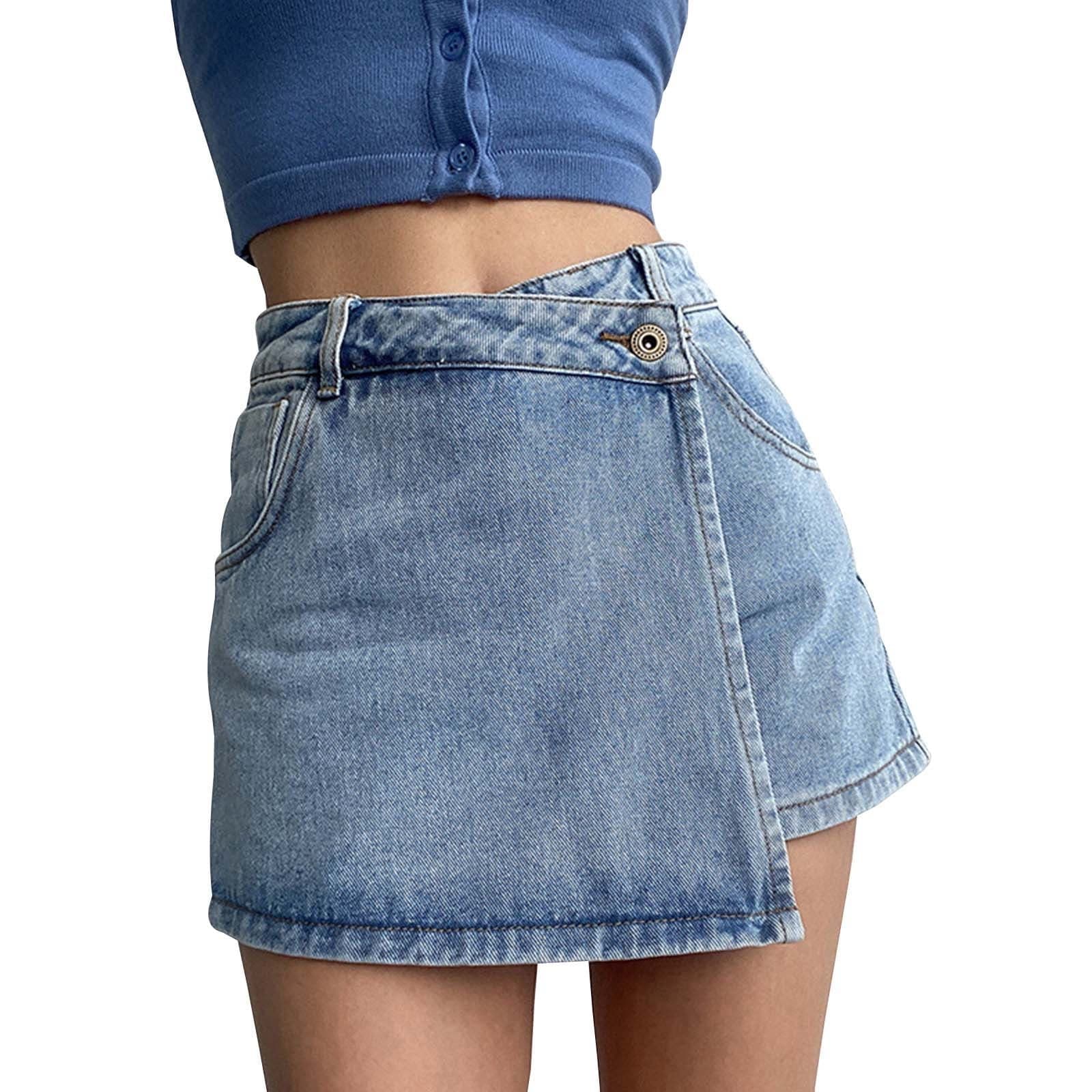 Summer Jean Skorts For Woman 2025 Trendy High Waisted Mini Skirt Stretchy Denim Shorts Washed Slimming Skort Soft Comfy Trendy Clothes