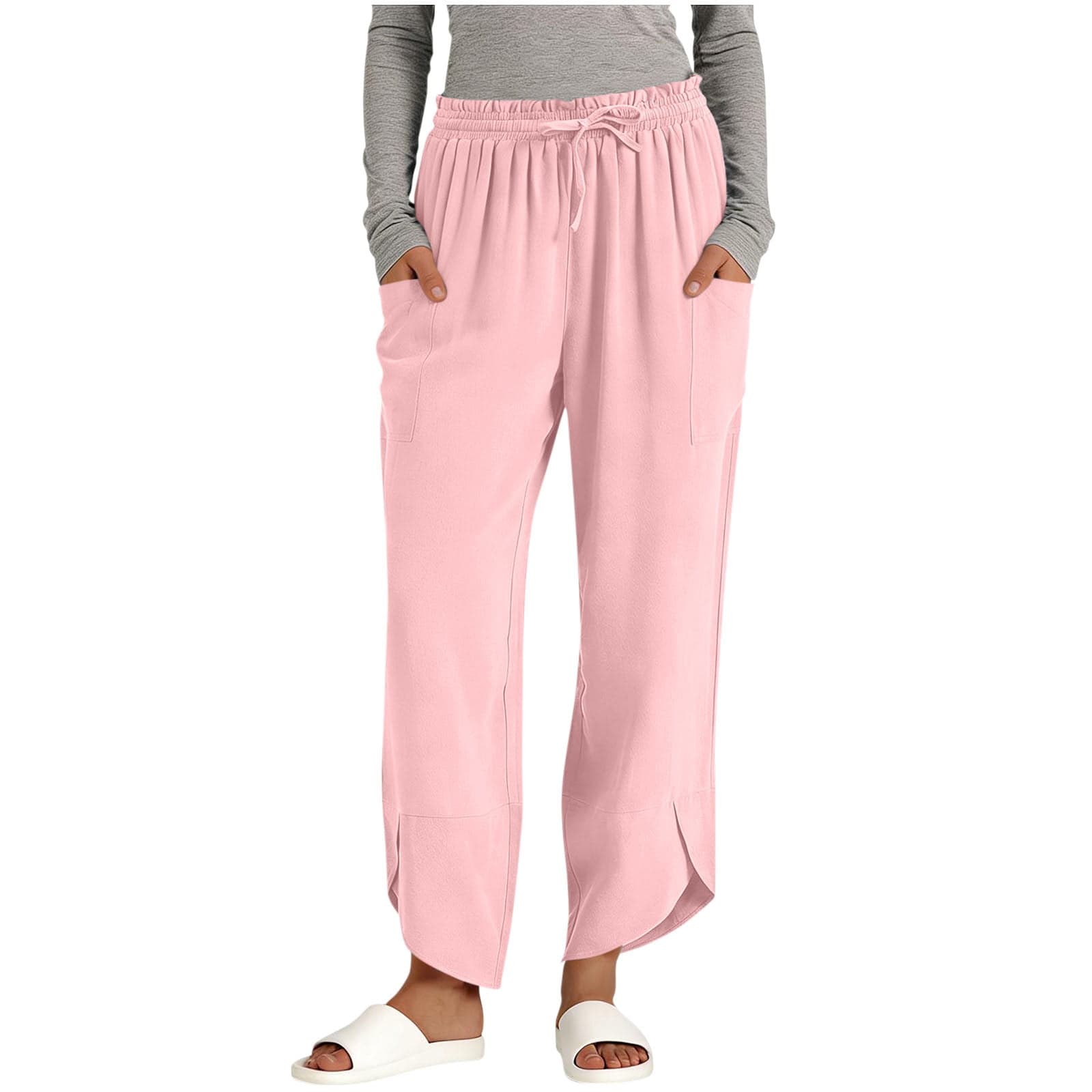 Womens Baggy Wide Leg Pants Casual Elastic Waisted Palazzo with Pockets