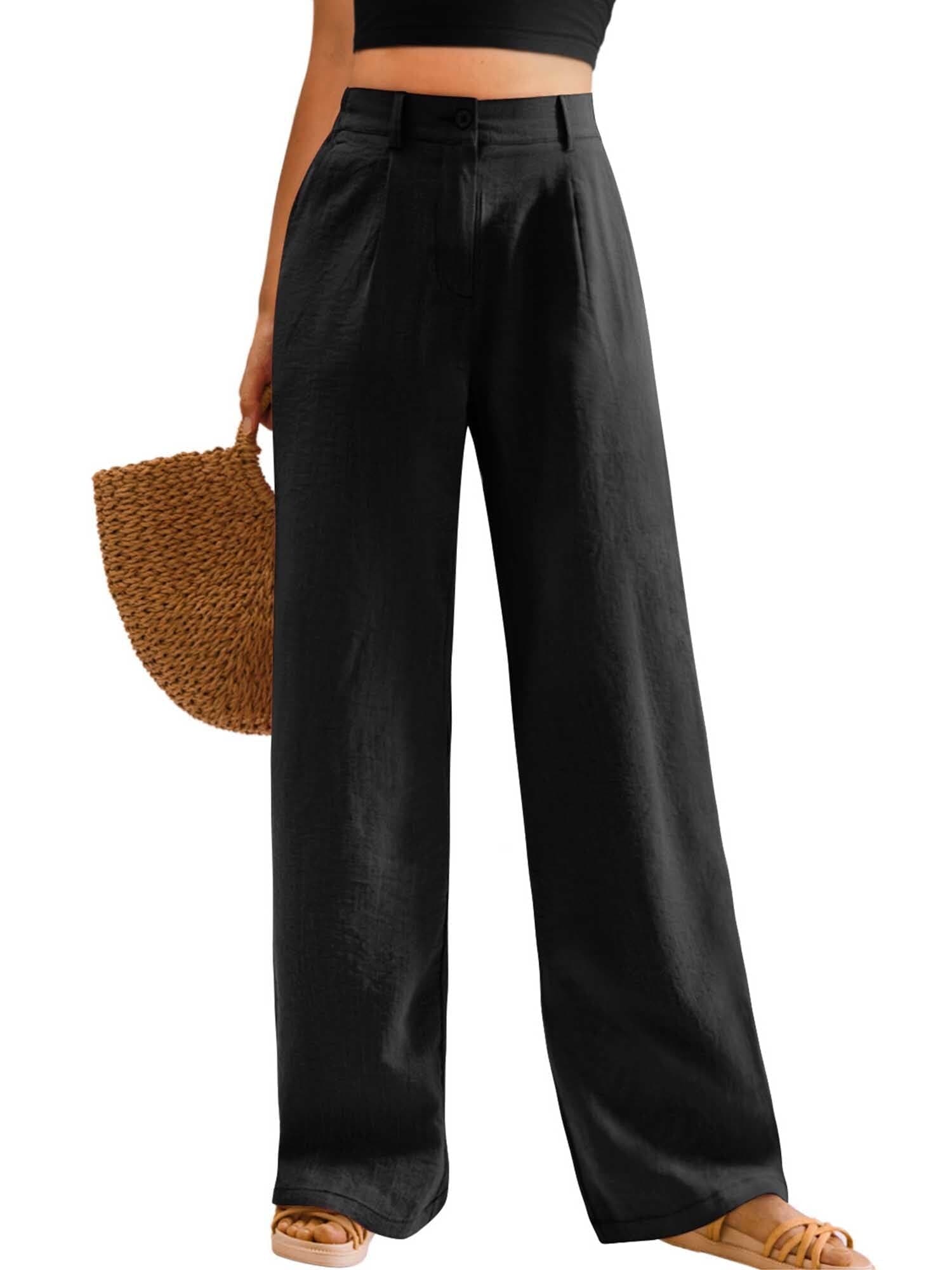 Womens Casual Wide Leg Pants High Waisted Button Down Straight Long Trousers Palazzo Pants