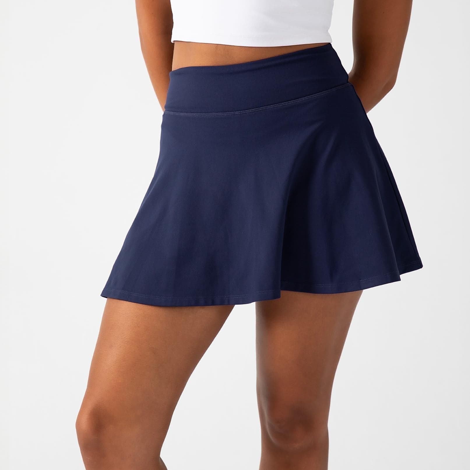Active Women's UltraLuxe High-Waist Tennis Skirt with Built-in Shorts, Athleisure, 4-Way-Stretch, Built-in Shorts, Deep Navy, S