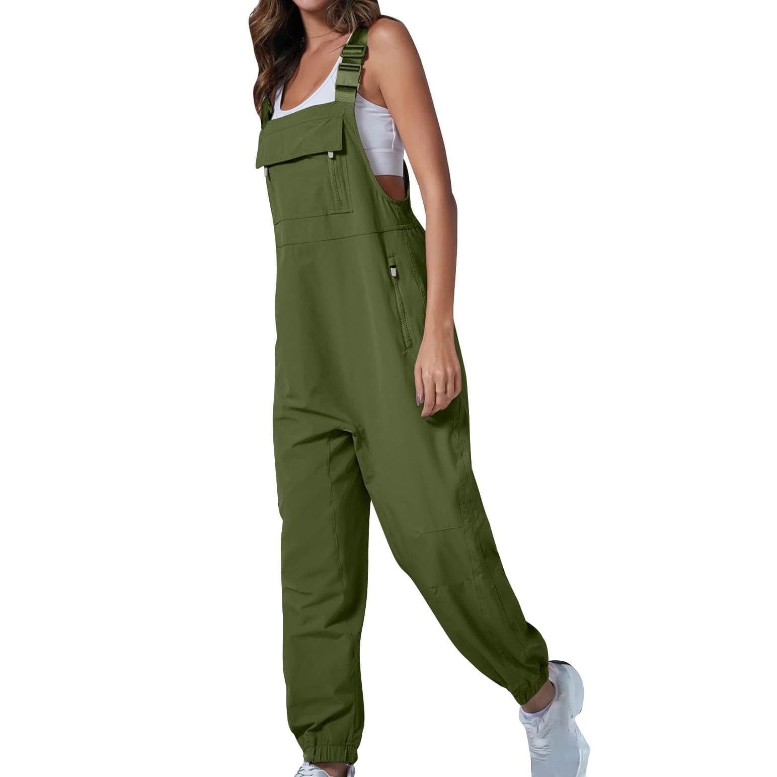 Hiking Overalls for Women Loose Adjustable Straps Cargo Jogger Jumpsuit Casual Bib Rompers with Zippered Pockets