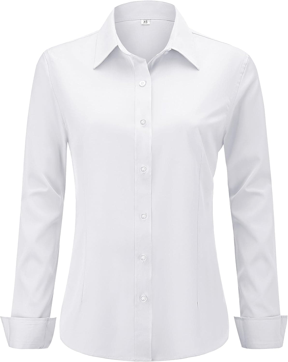 Soft Wrinkle-Free Women's Button Down Dress Shirts Solid Long Sleeve Work Blouses Fit Stretch Casual Tops XXS-6XL
