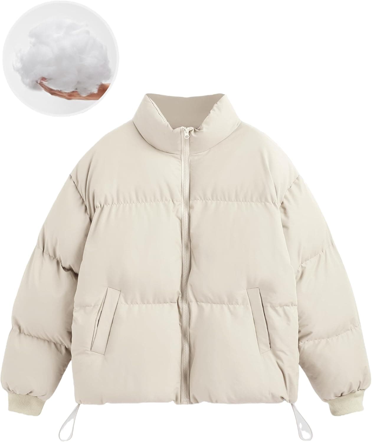 Womens Quilted Puffer Jacket Cropped Baggy Zip Up Casual Jackets Oversized Outerwear Warm Coat Trendy Winter